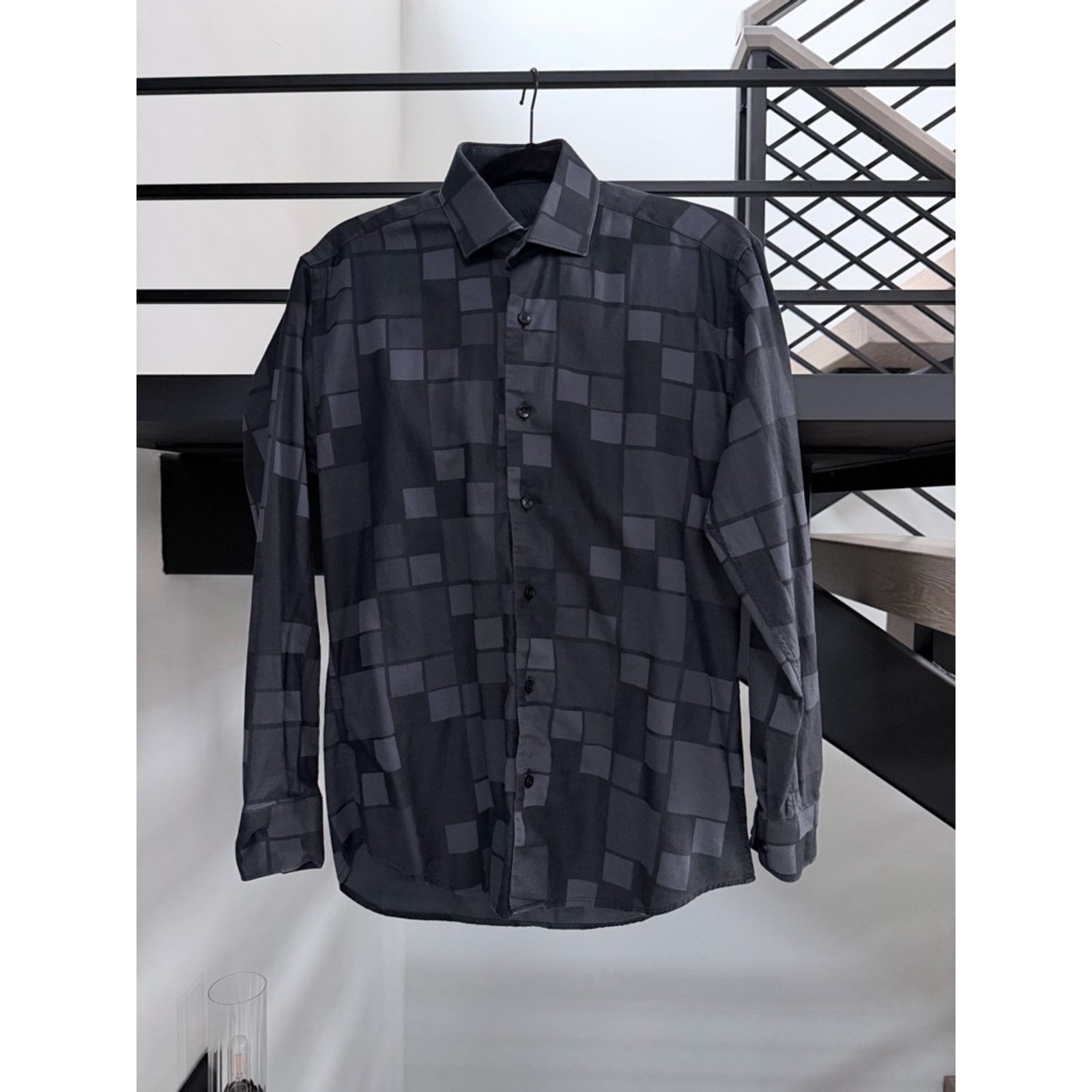 Other Bertigo Men's Black Checker Satin Dress Shirt S. 100% Cotton Size US S / EU 44-46 / 1 - 9 Thumbnail
