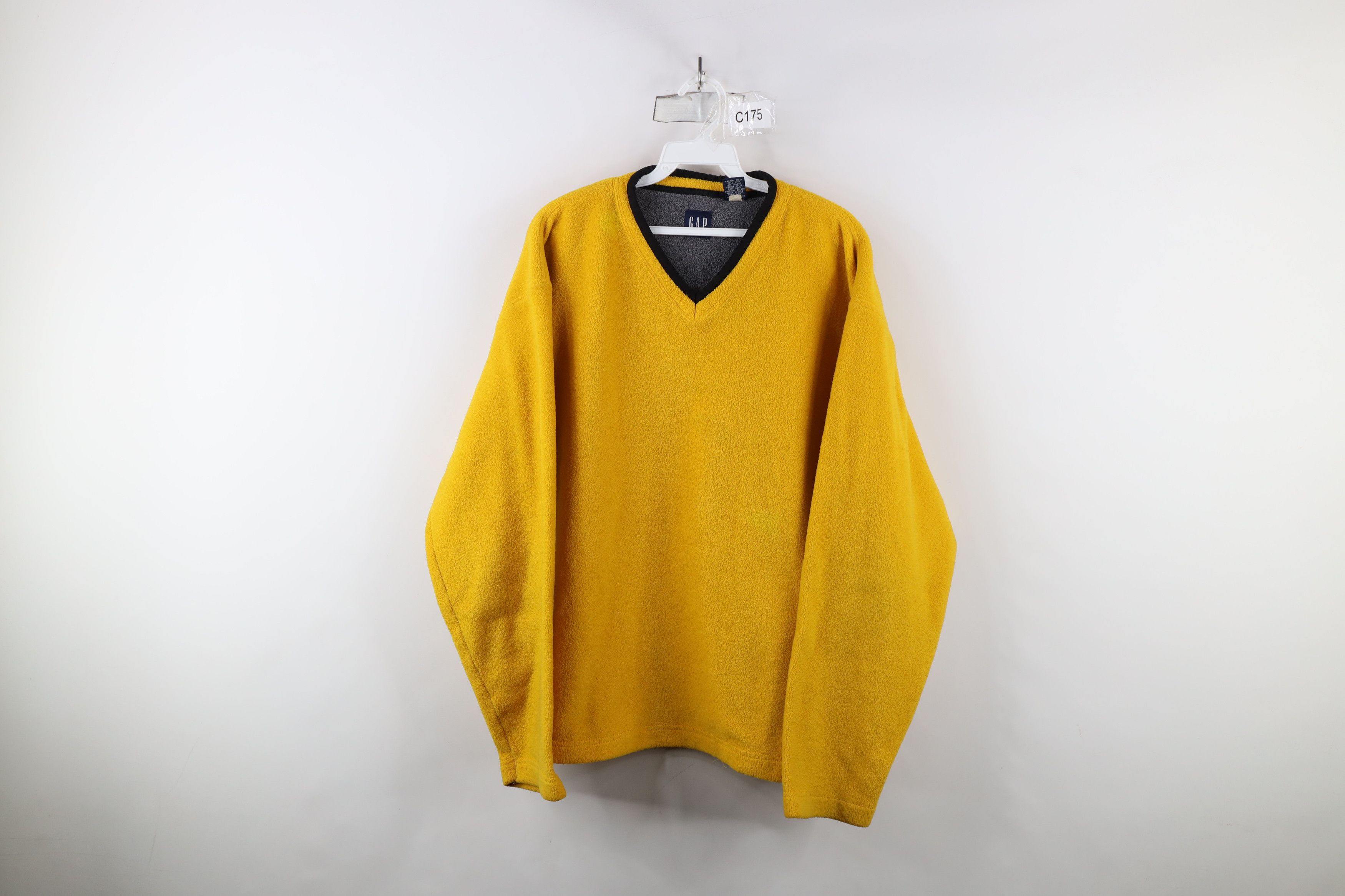 Gap × Vintage Vintage Y2K 2000 Gap Heavy Fleece V-Neck Sweater Yellow Size US L / EU 52-54 / 3 - 1 Thumbnail