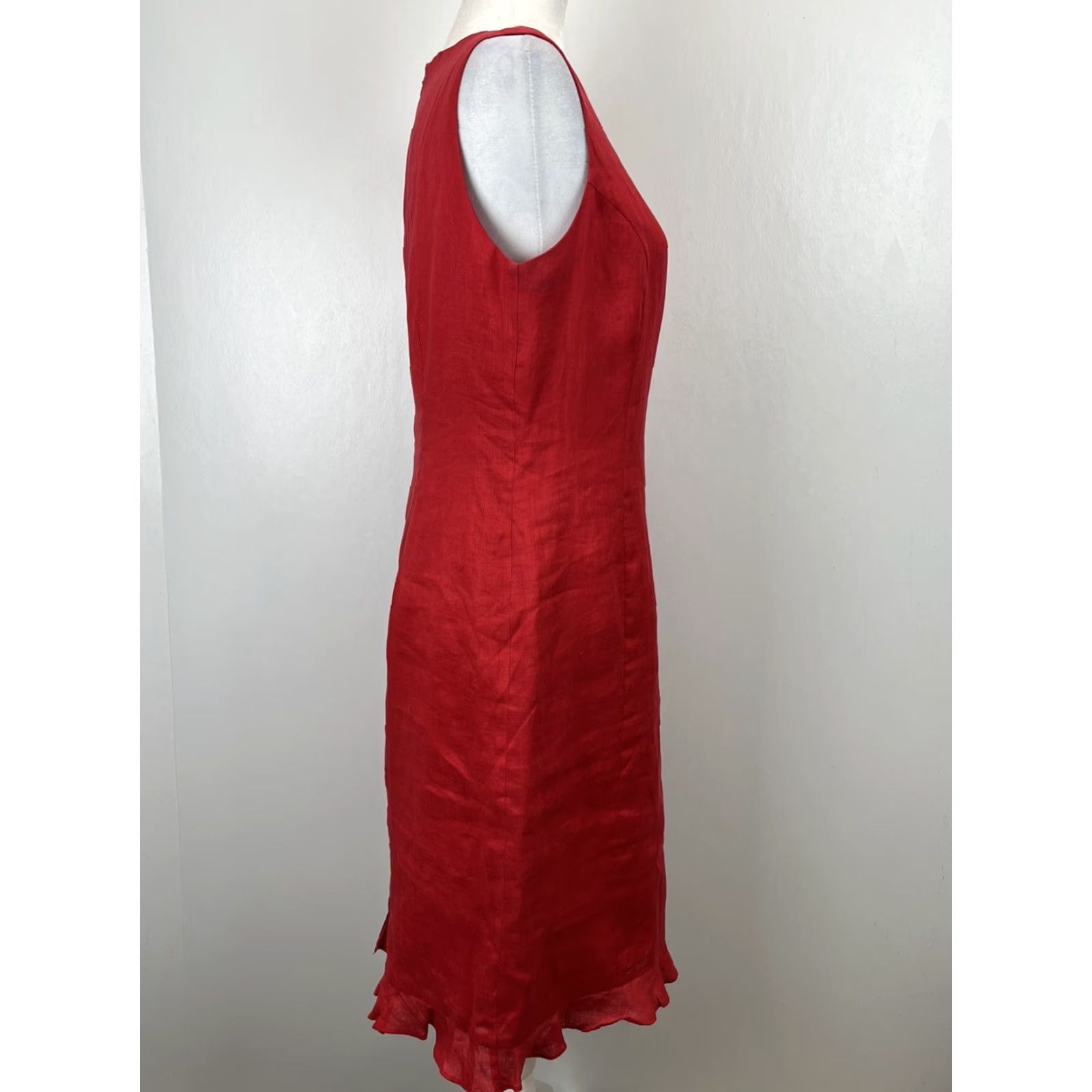 Vintage Natural Instinct Linen Dress - Dress - Women - Size 6 - Red - Sleeveless - Knee Length - Shirt Dress Size M / US 6-8 / IT 42-44 - 5 Thumbnail