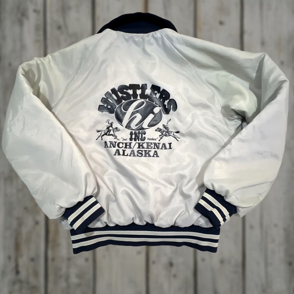 Holloway VINTAGE Hustlers Hi Cowboy Truckers Jacket Mens Large By Holloway Snaps Gray Satin 1980s Rockabilly USA Mens Size US L / EU 52-54 / 3 - 1 Thumbnail