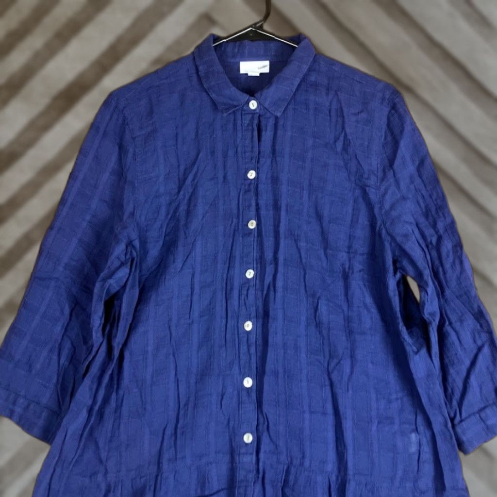 J. Jill J Jill Womens Blouse Blue Collared Button Front 3/4 Sleeve Tunic Large Shirt Womens Casual Workwear Classic/Fitted Sleeve Button-Up Neckline Collared Size L / US 10 / IT 46 - 1 Thumbnail