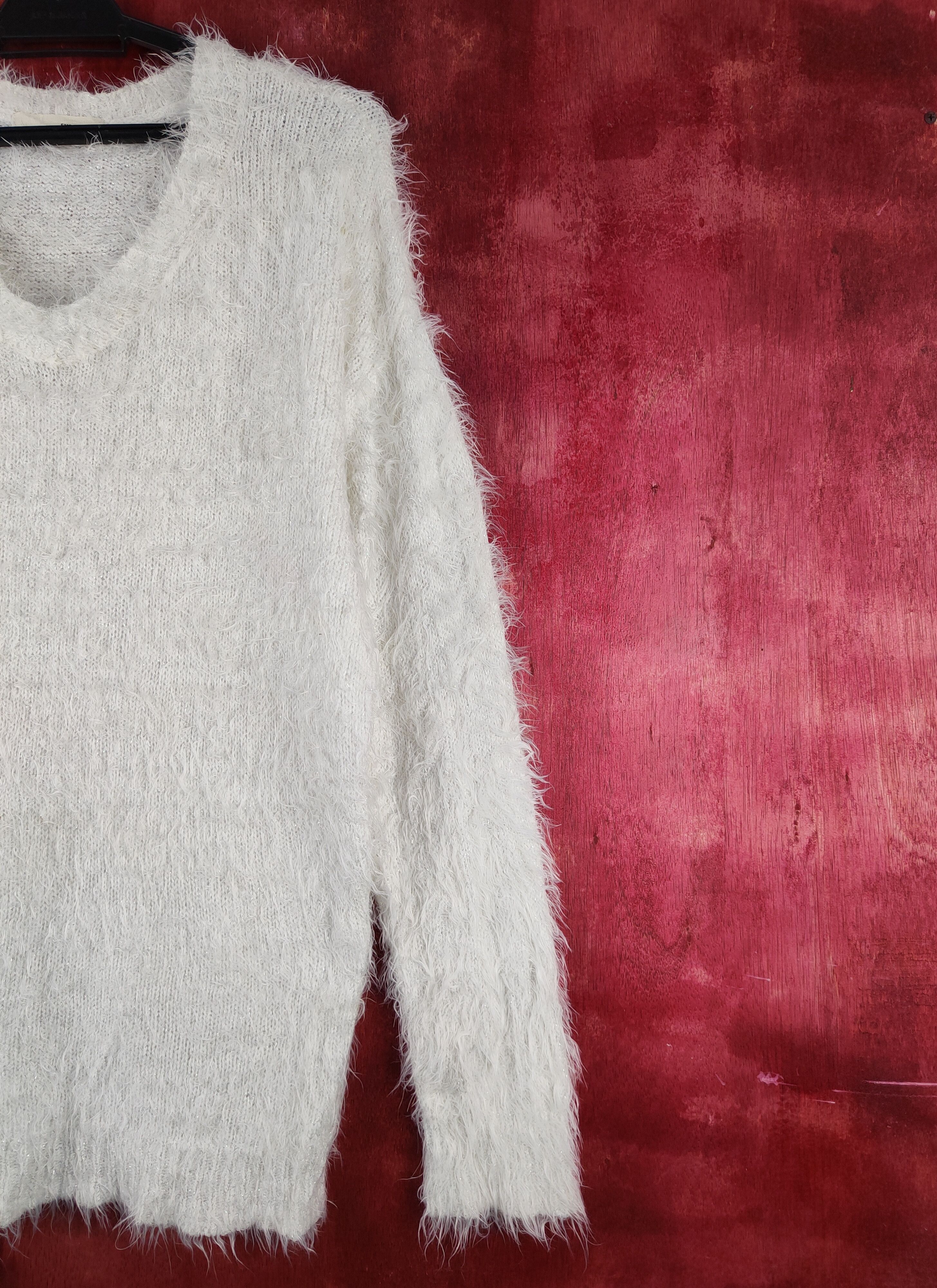 Homespun Knitwear Shoo La Roo White Shag Shaggy Fur Mohair Knitwear #S2109 Size L / US 10 / IT 46 - 5 Thumbnail
