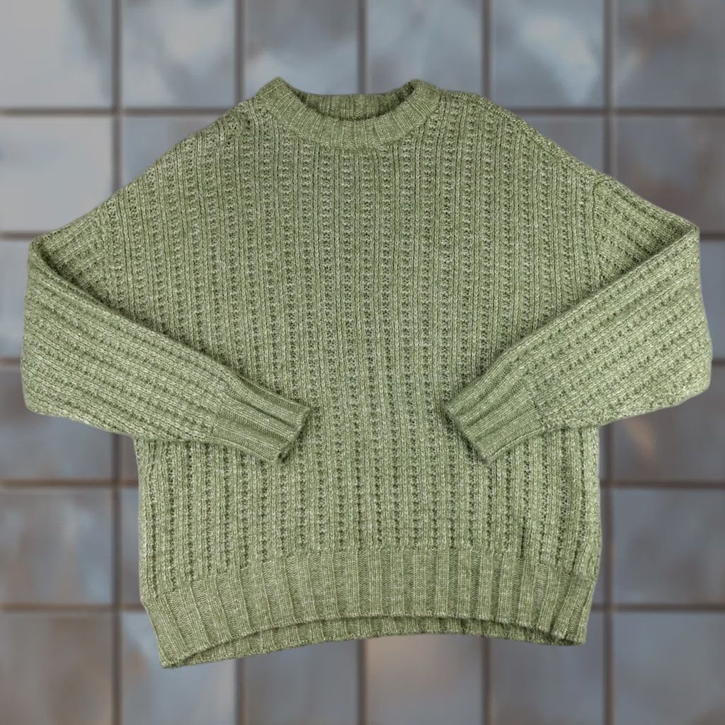 American Eagle Outfitters American Eagle Sweater Womens Medium Green Knit Crochet Crewneck Pullover Size M / US 6-8 / IT 42-44 - 1 Thumbnail