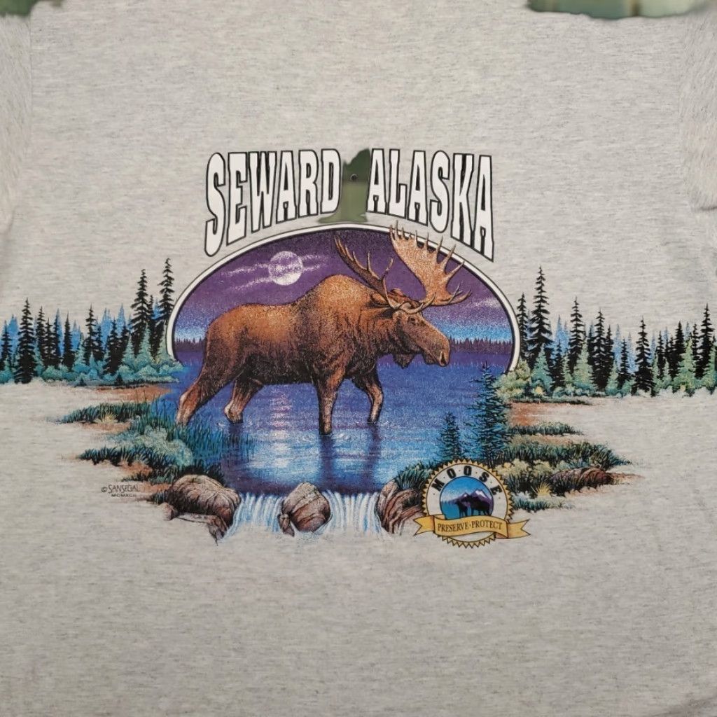 Anvil VINTAGE Nature T Shirt Mens XL Gray Bull Moose AOP Single Stitch Made in USA TEE Size US XL / EU 56 / 4 - 1 Thumbnail