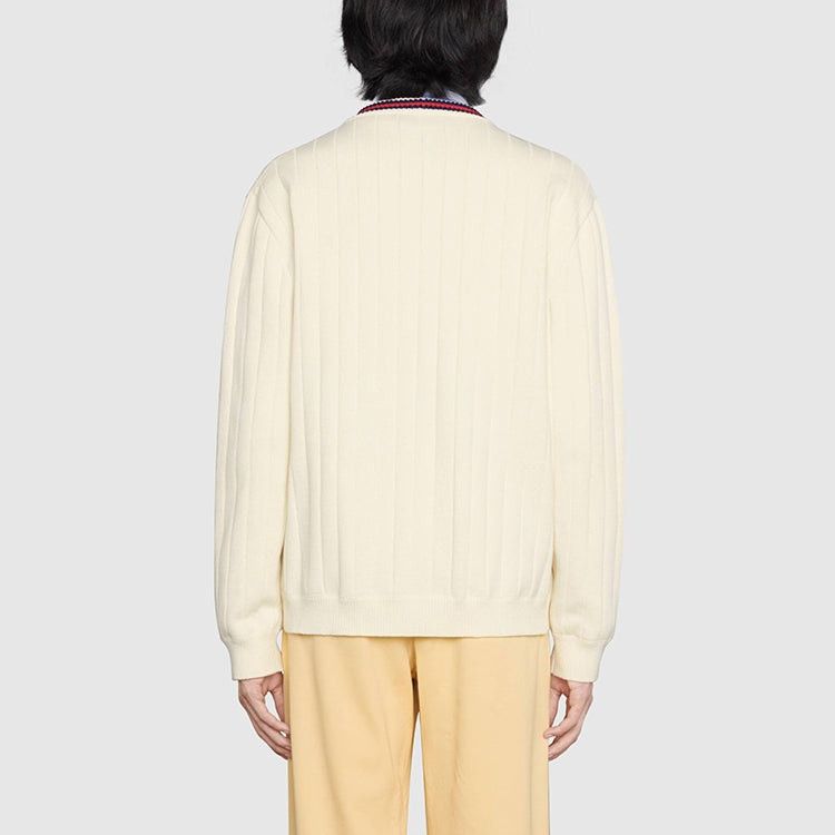 Gucci o1loc1c0925 Knit Cotton V-Neck Cardigan With Web in Ivory Size US M / EU 48-50 / 2 - 3 Thumbnail
