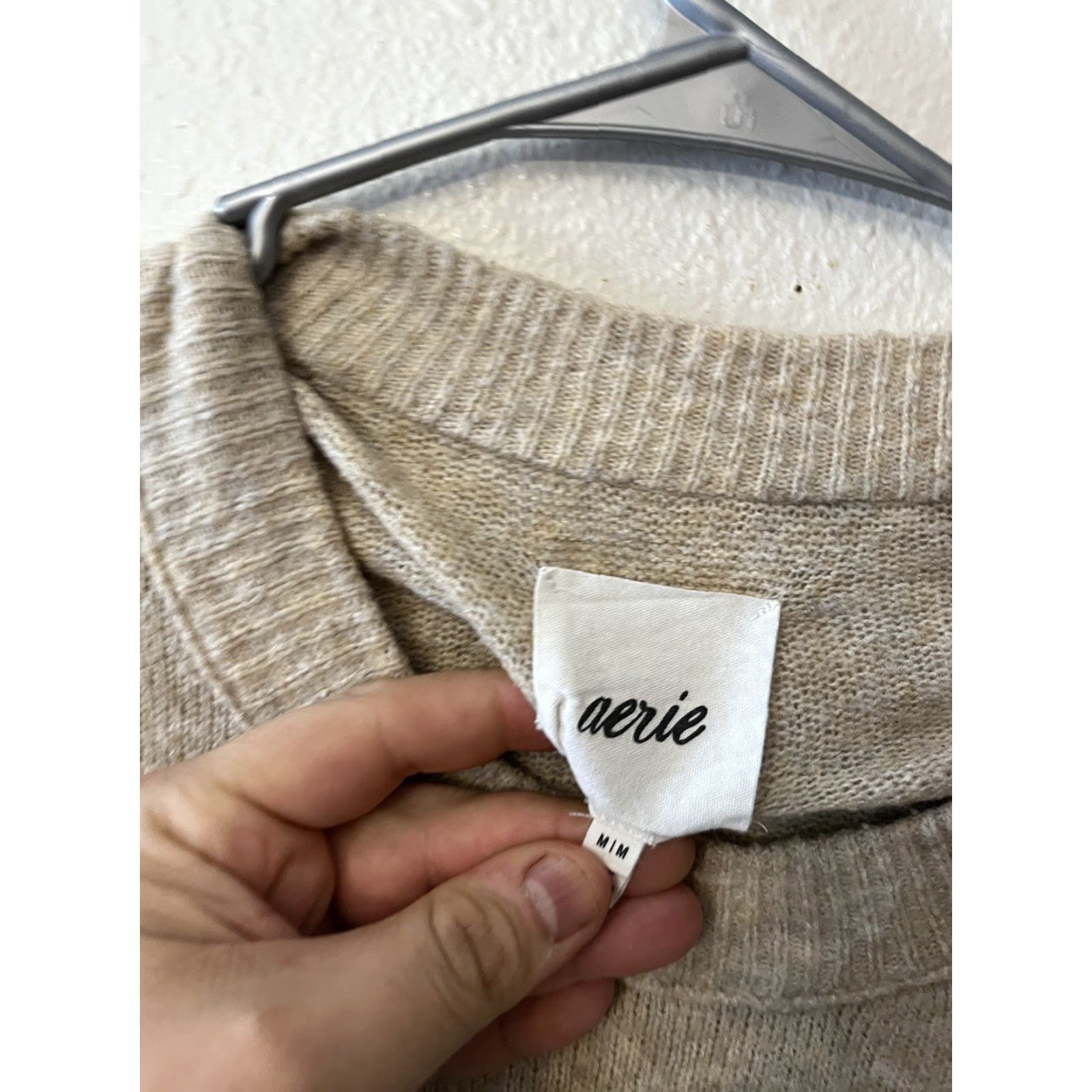 Vintage Aerie Women Beige Black Striped Knit Oversized Sweater Crew Neck Size M Size M / US 6-8 / IT 42-44 - 2 Thumbnail