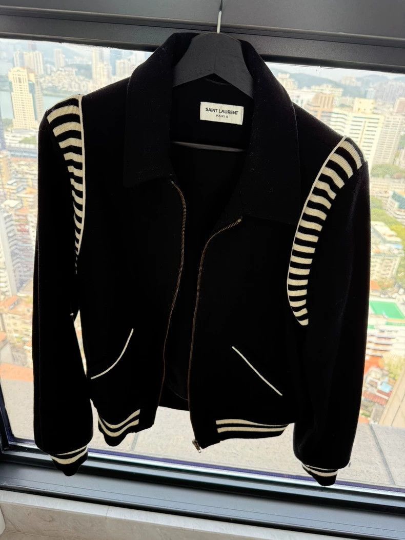 Saint Laurent Paris Saint Laurent Paris Black and White Striped Baseball Jacke Size US L / EU 52-54 / 3 - 1 Thumbnail