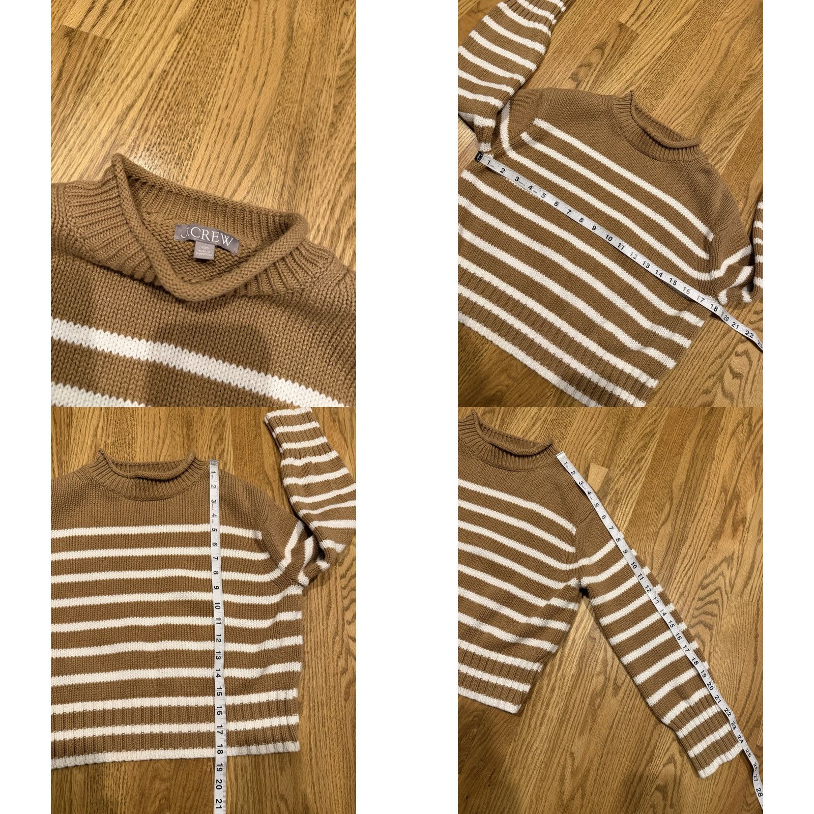 J.Crew VINTAGE J.CREW Roll Neck Sweater Women’s XXS Brown White Stripe Cotton Cropped Sweater Size XXS / US 00 / IT 34 - 8 Thumbnail