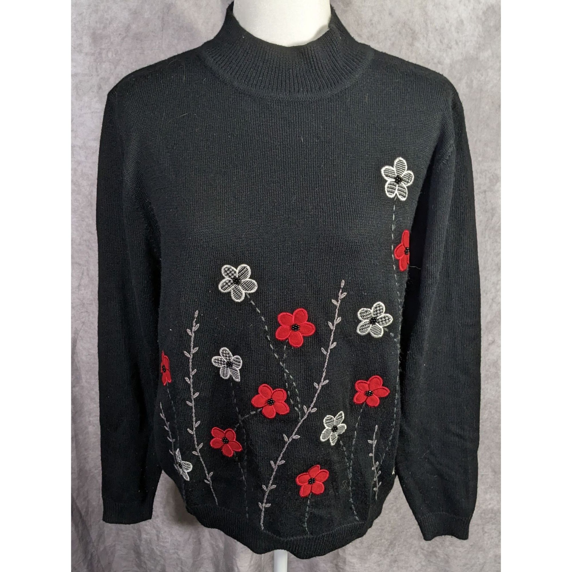 Other Vintage Preppy Alfred Dunner Black Floral Embroidered Sweate Size S / US 4 / IT 40 - 4 Thumbnail