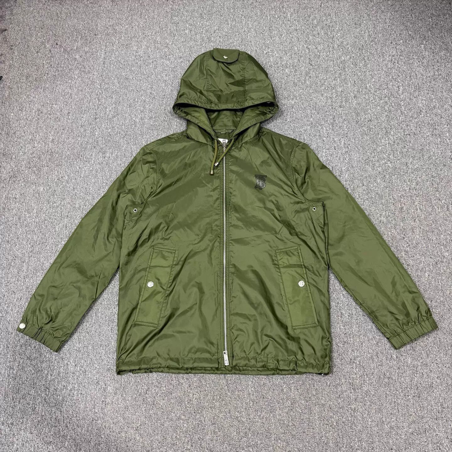 Burberry Green Hooded Light Jacket with Zip and Pockets Size US L / EU 52-54 / 3 - 1 Thumbnail