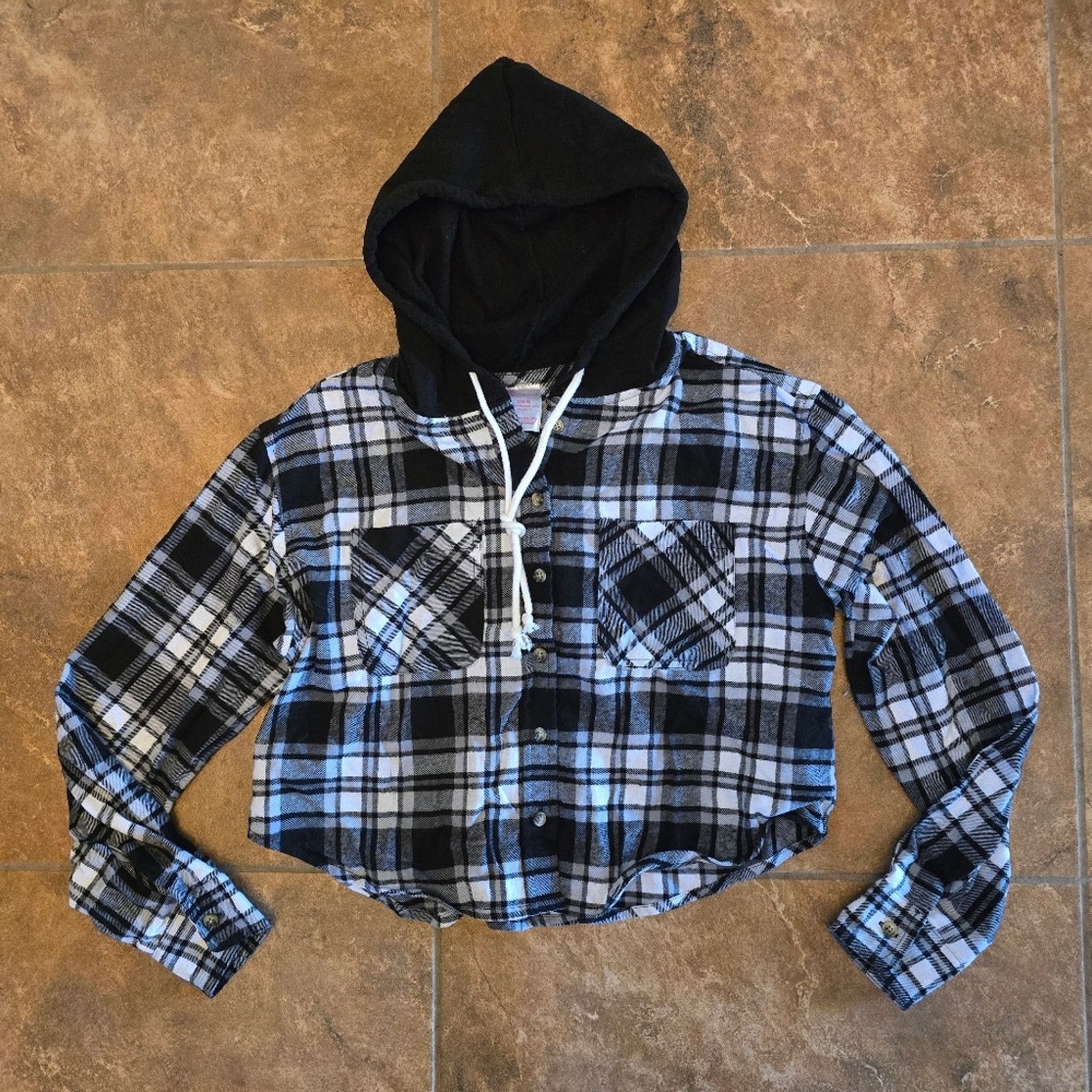 Other Black Plaid | NOBO | Hooded Crop Flannel Size S / US 4 / IT 40 - 1 Thumbnail