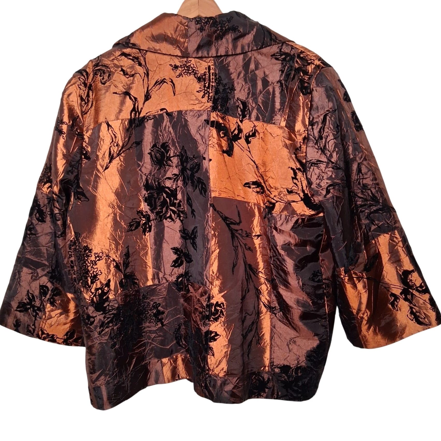 Vintage VINTAGE Susan Graver Style Jacket XL Floral Flocked Taffeta Patchwork Artsy Boho Copper Size XL / US 12-14 / IT 48-50 - 2 Thumbnail