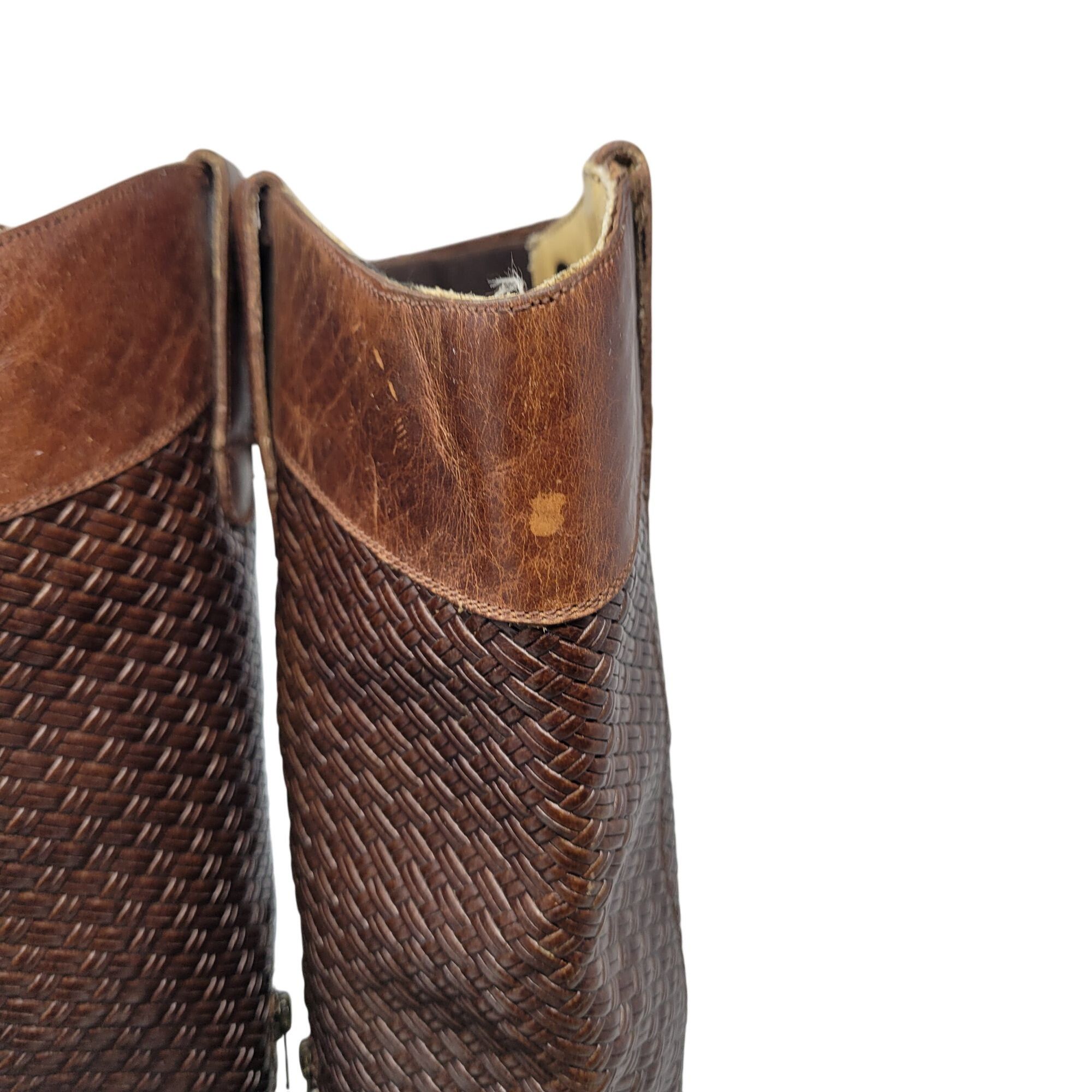 Stetson Vtg Stetson Knee-High Brown Woven Leather Equestrian Boots S Size US 8.5 / IT 38.5 - 13 Thumbnail