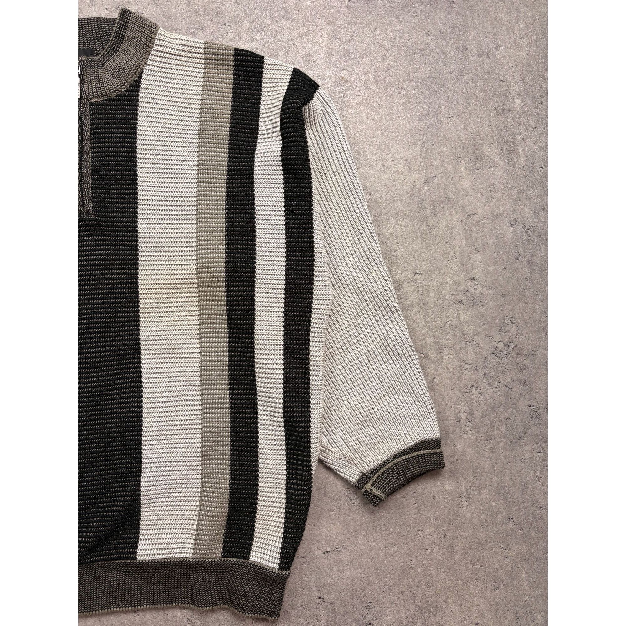 Carlo Colucci Carlo Colucci Striped Half-Zip Sweater Ribbed Knit Gray & Bl Size US XL / EU 56 / 4 - 12 Thumbnail