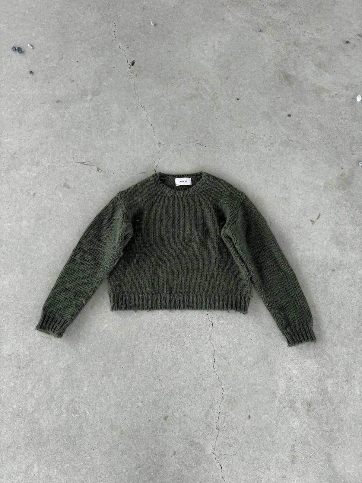 image of Vuja De Moss Green Low Gauge Knit Sweater, Men's (Size Medium)