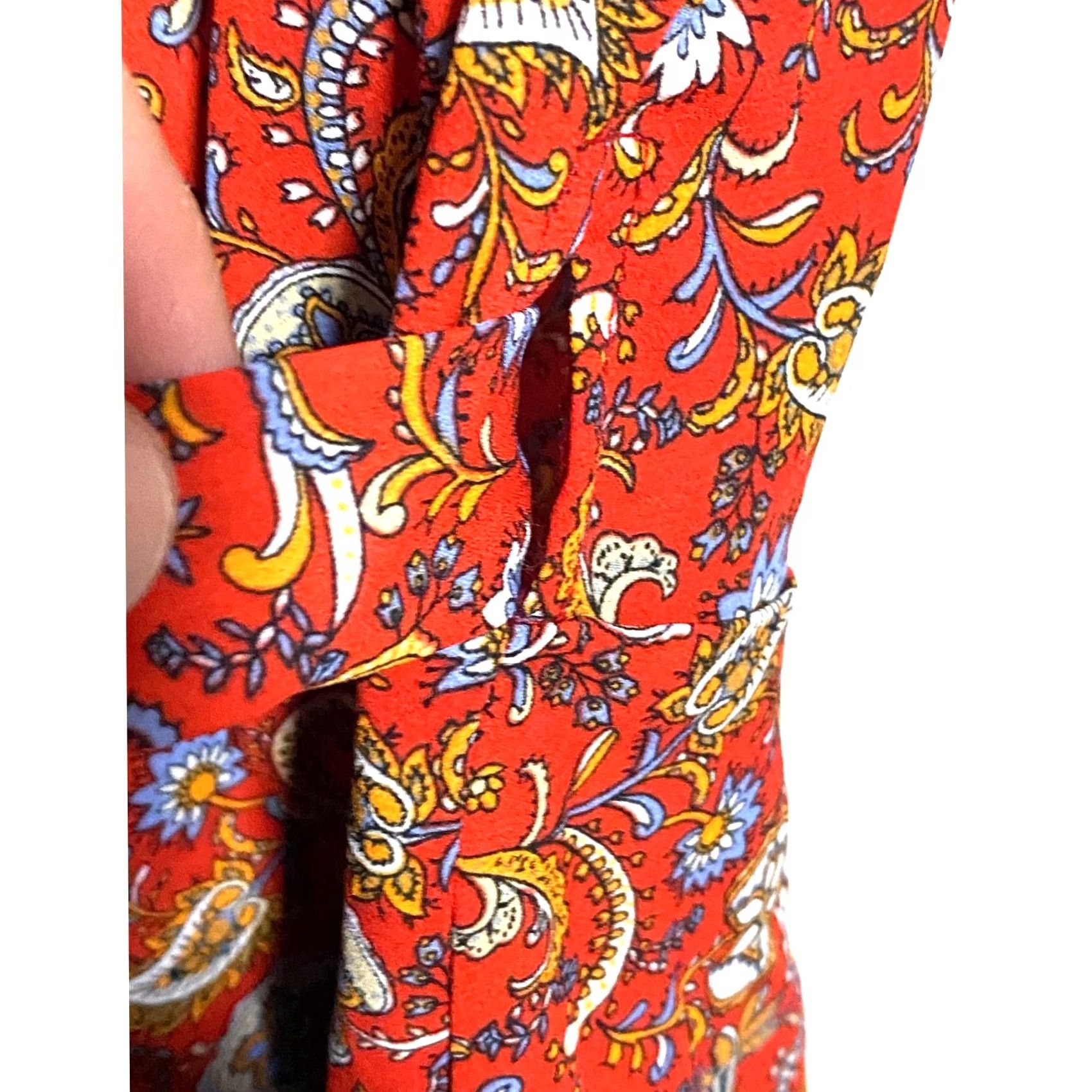 Harmony Red Paisley Floral V Neck Wrap Dress Womens S Tie Waist Boho Chic Summer Rayon Size S / US 4 / IT 40 - 5 Thumbnail