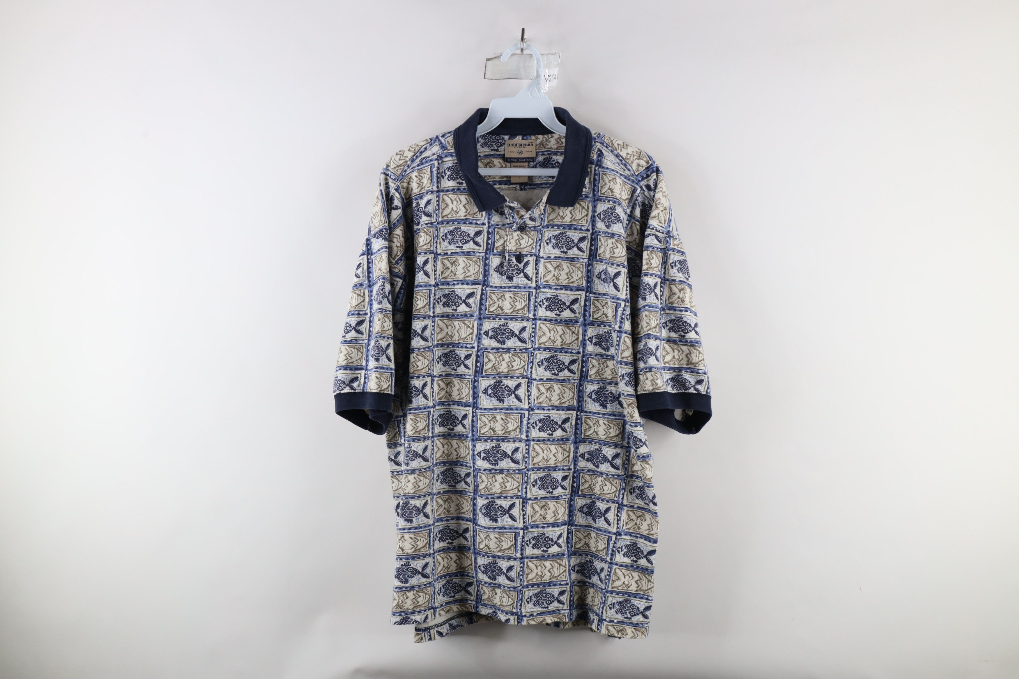 Vintage Vintage 90s Streetwear Fit Fish All Over Print Polo Shirt Size US L / EU 52-54 / 3 - 1 Thumbnail