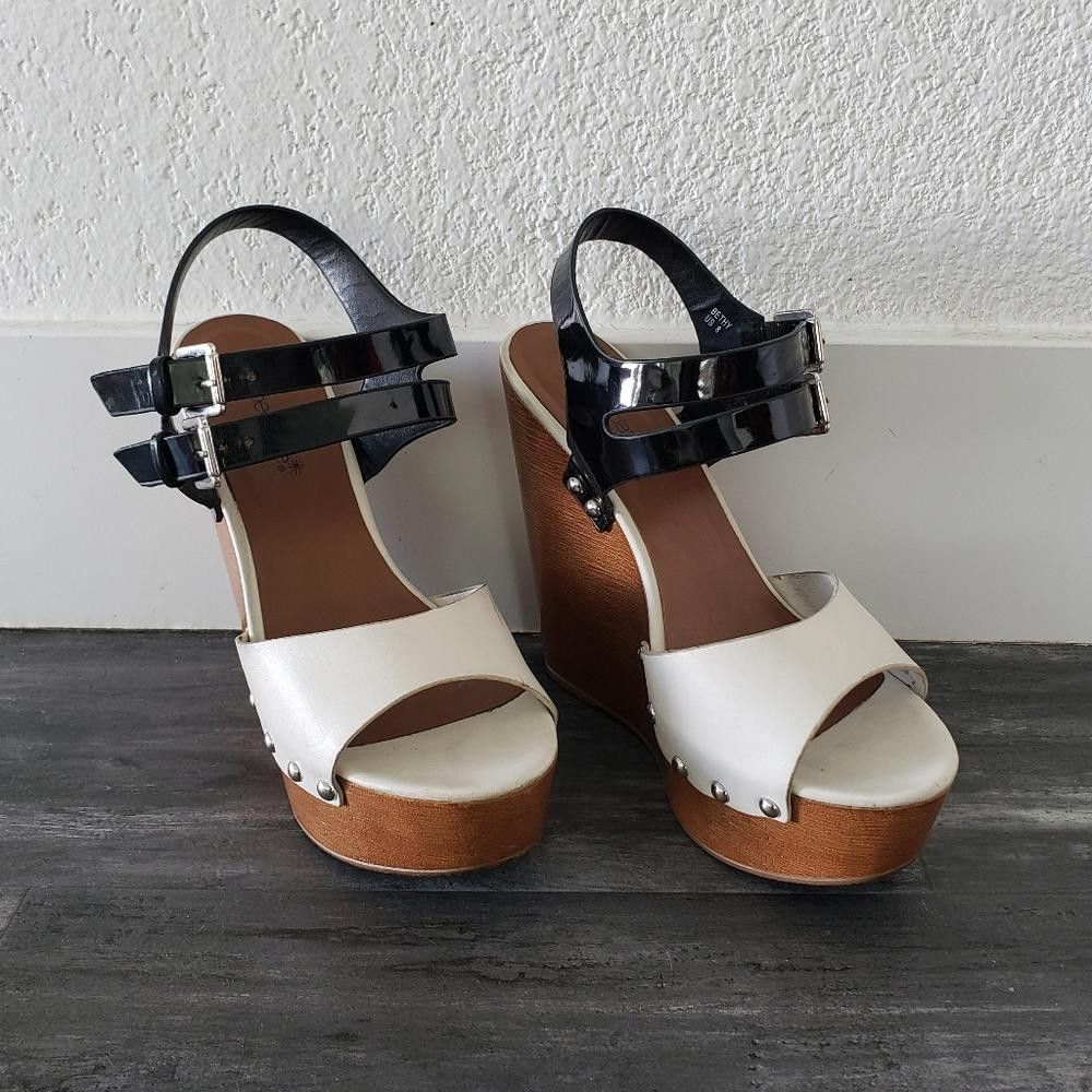 Designer Black Bethy SD Strapped Wedge Bootie Size US 8 / IT 38 - 1 Thumbnail