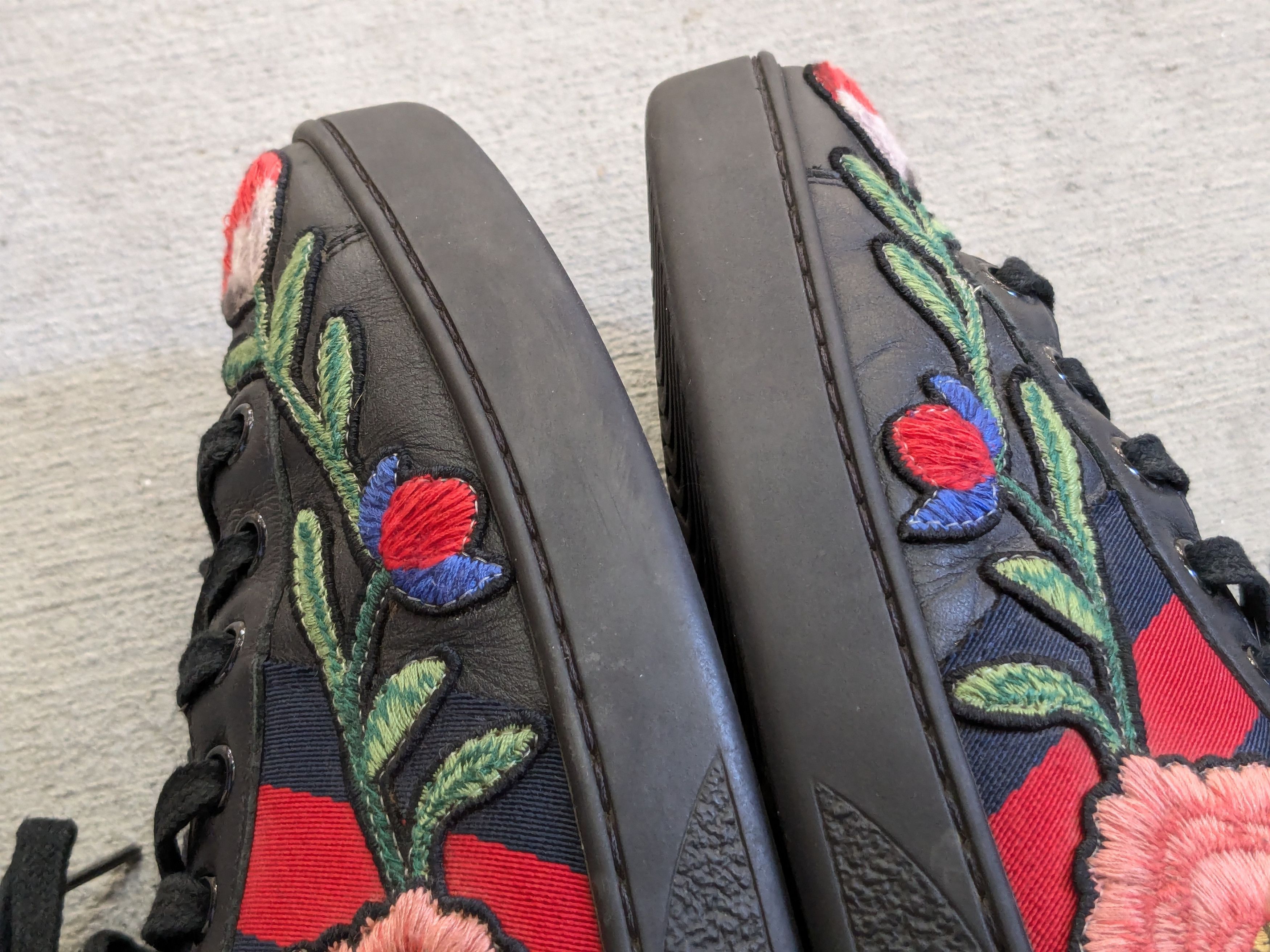Gucci Gucci Ace Sneakers Black 8.5 Leather Flower Embroidered Size US 8.5 / EU 41-42 - 9 Thumbnail