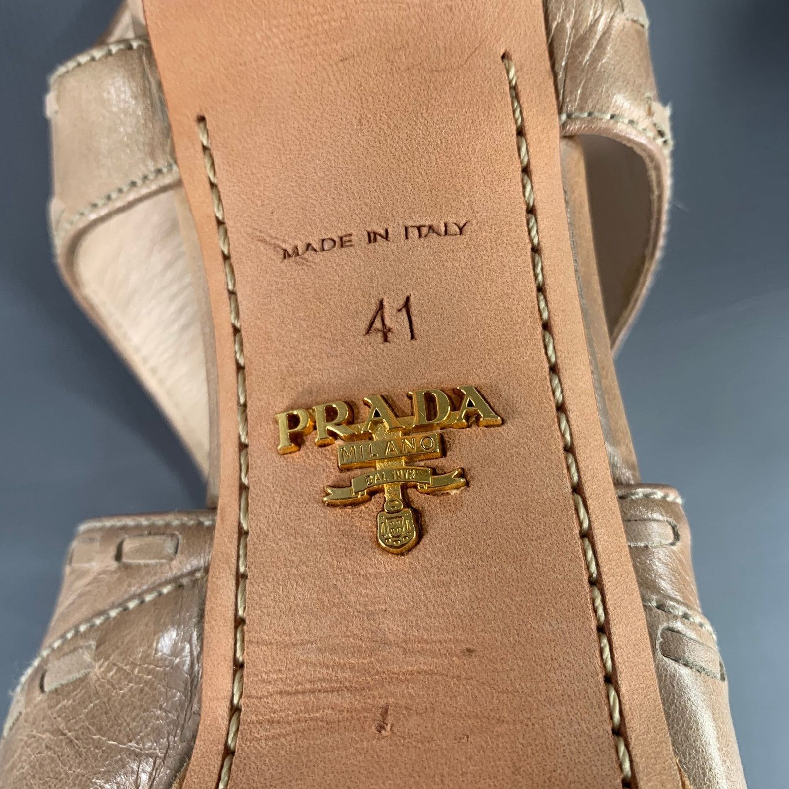 Prada PRADA Size 11 Beige Taupe Leather Woven Espadrille Sandals Size US 11 / IT 41 - 8 Thumbnail