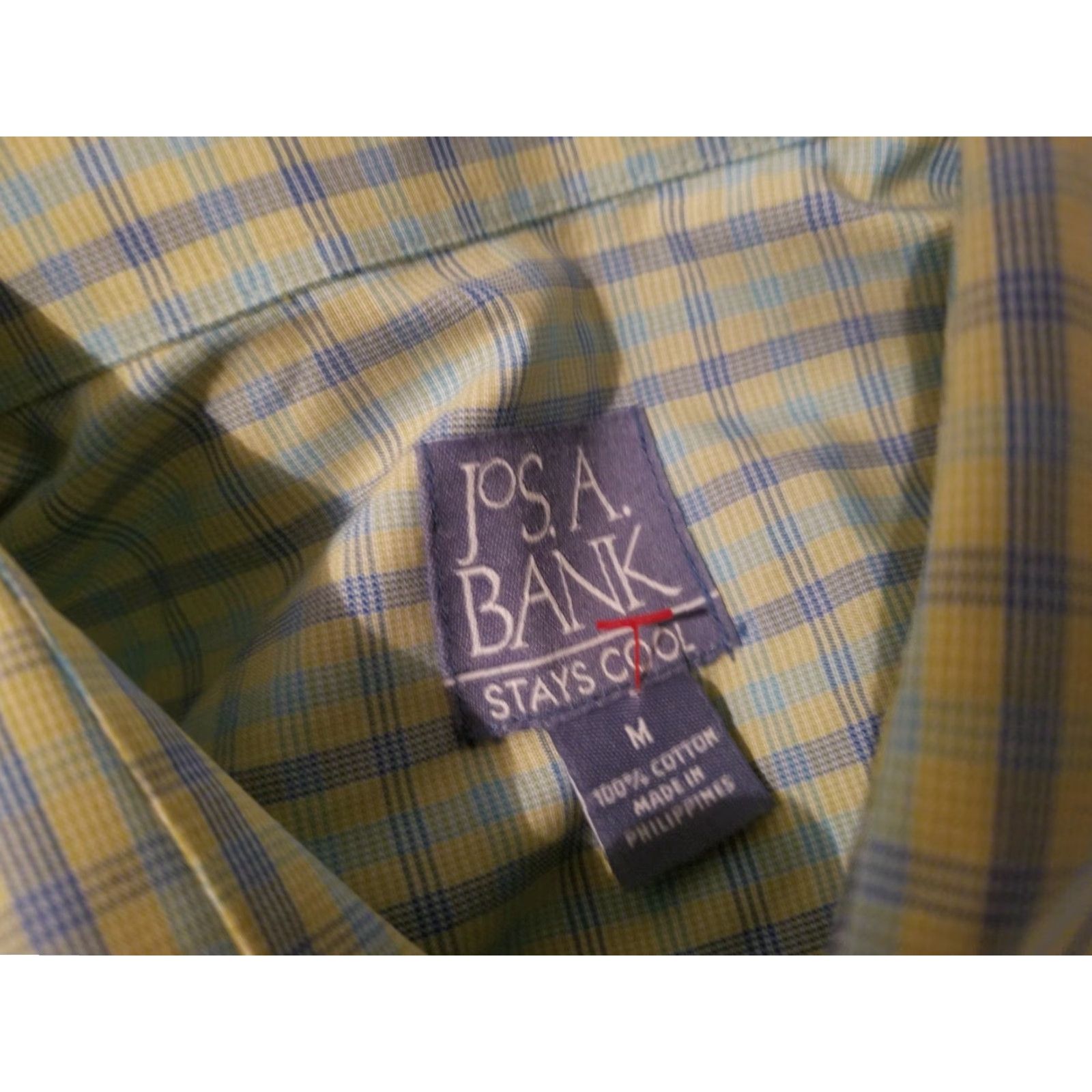 Jos. A. Bank VINTAGE Jos. A. Bank Dress Shirt M Medium Yellow Blue Button Cotton Short Sleeve Mens Size 40R - 4 Thumbnail