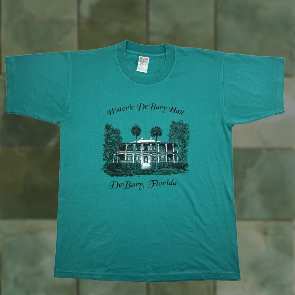 Fruit Of The Loom VINTAGE DeBary Hall Florida T Shirt Men L Blue Cotton Polyester 90s History Nature Home Shirt Mens Size US L / EU 52-54 / 3 - 1 Thumbnail