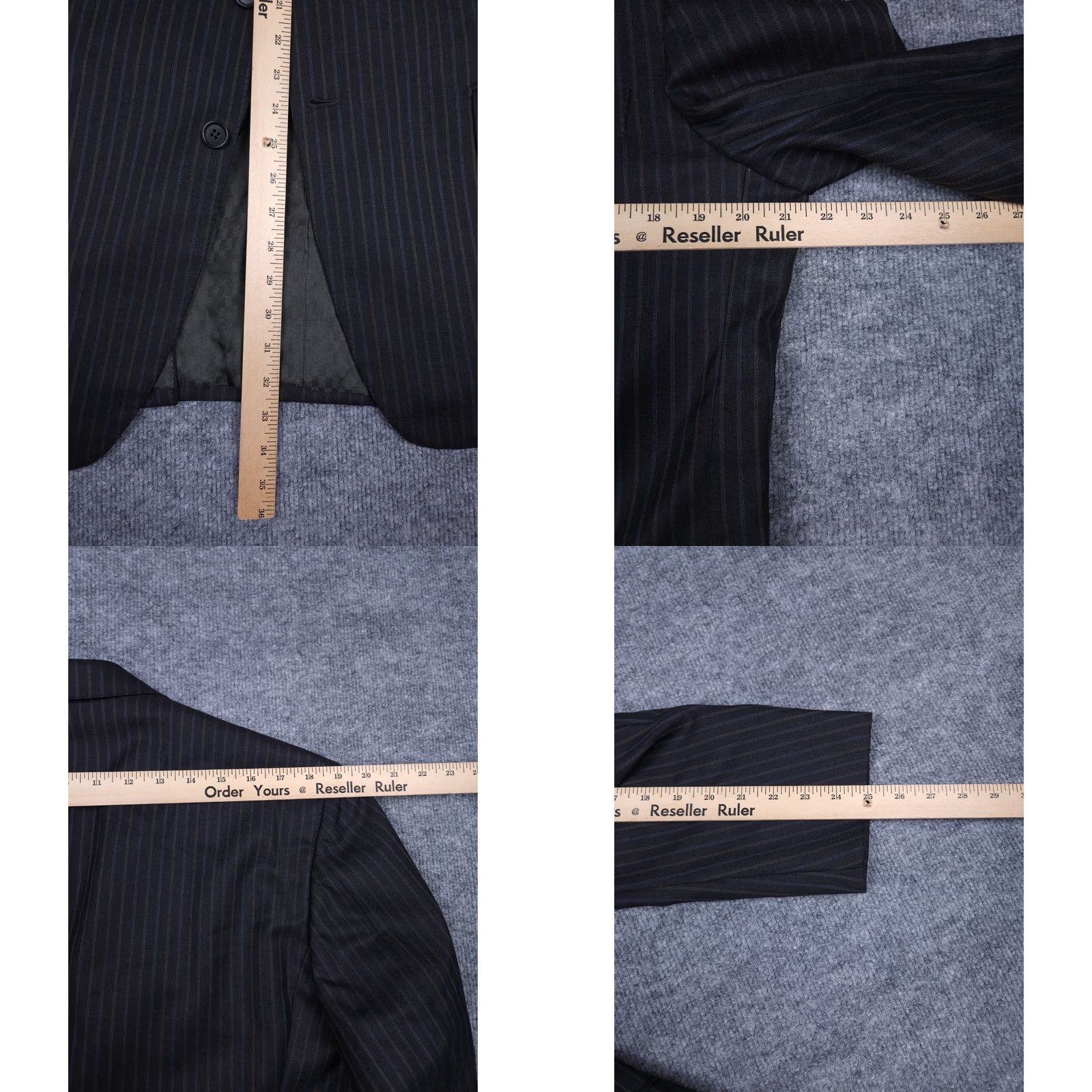Vintage Battistoni Roma Jacket Men's 43 Navy Striped Wool Cashmere Blend Super 120's Blazer Single-Breasted 3-Button Size 46R - 8 Thumbnail
