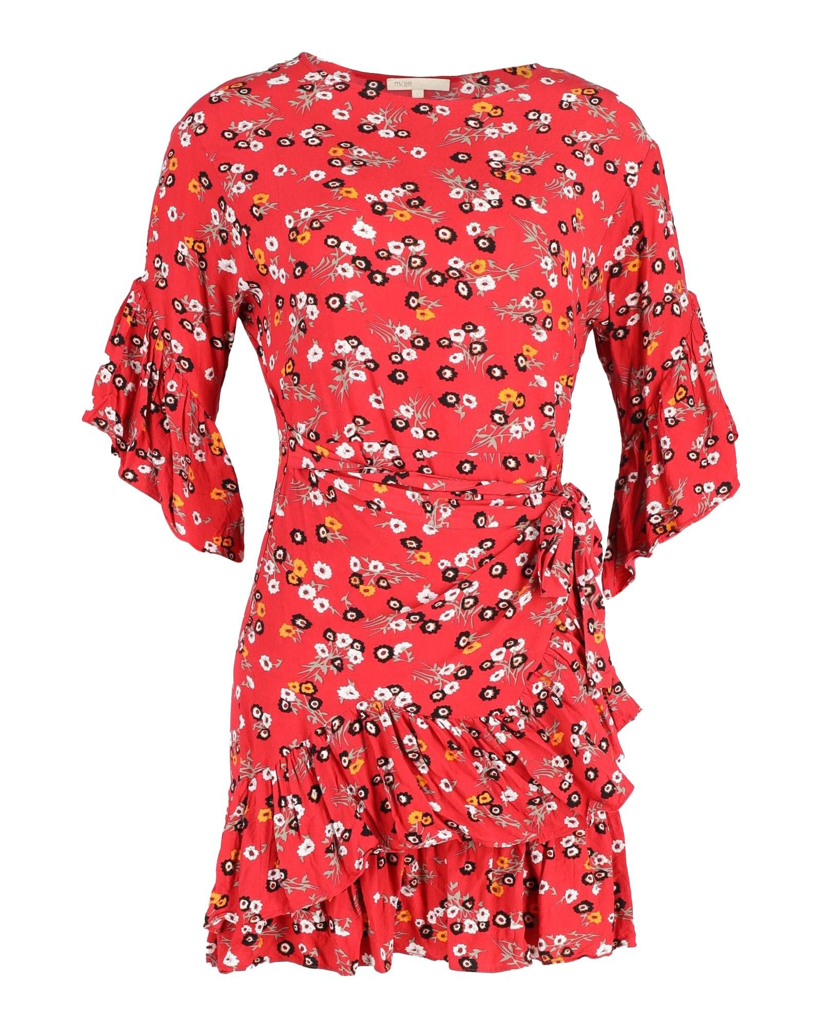 image of Maje Floral Wrap Dress In Red Cotton, Women's (Size Small)