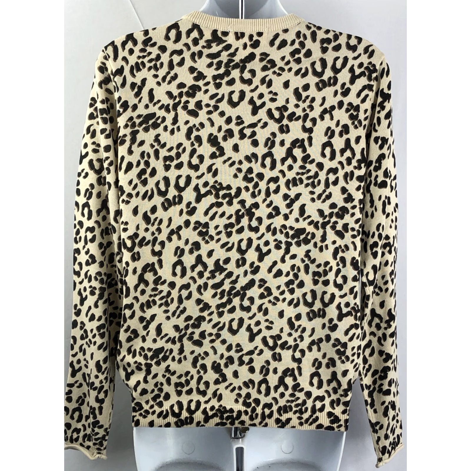 H&M NWT H&M Knit Sweater Top XS Tan Leopard Round Neck Long Sleeve Rolled Cuffs 90s Womens Size XS / US 0-2 / IT 36-38 - 3 Thumbnail