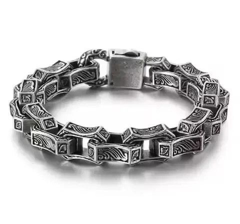 Other Silver Color Engraving Square Chain Bracelet Size ONE SIZE - 3 Thumbnail