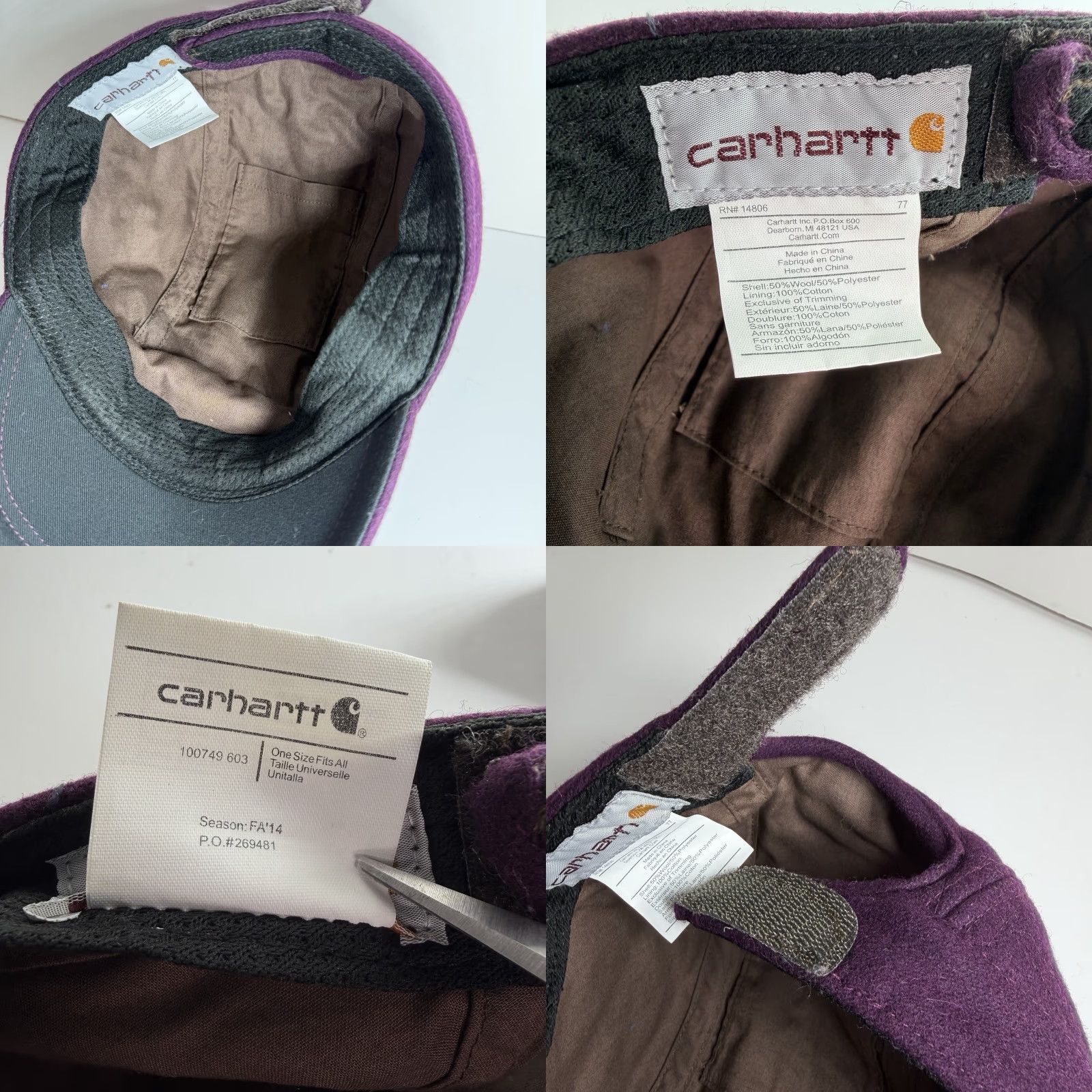 Carhartt Carhartt Hat One Size Wool Blend Cap Maroon Hook and Loop Adjustable Lightweight Breathable Baseball Cap Mens 603 Size ONE SIZE - 8 Thumbnail