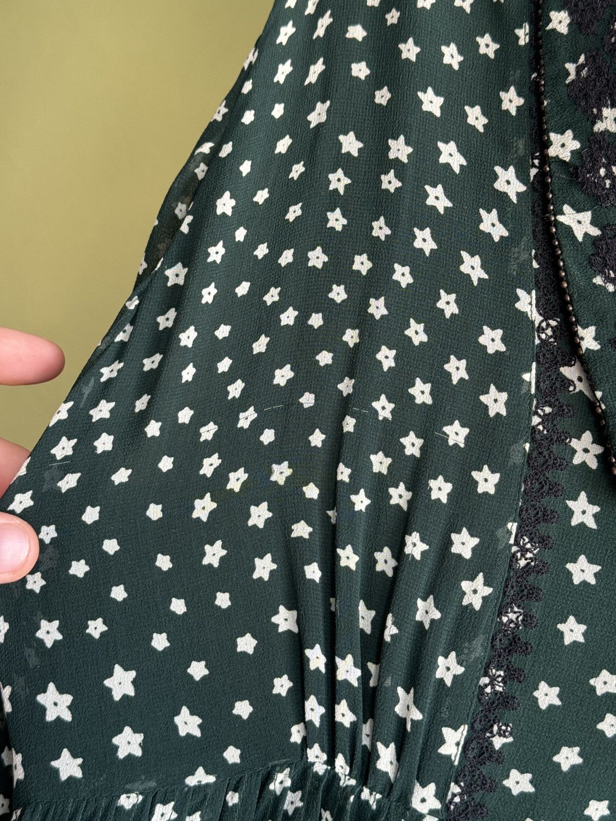 Other Brora Silk Star Print Embroidered Dress Dark Green Size L / US 10 / IT 46 - 4 Thumbnail