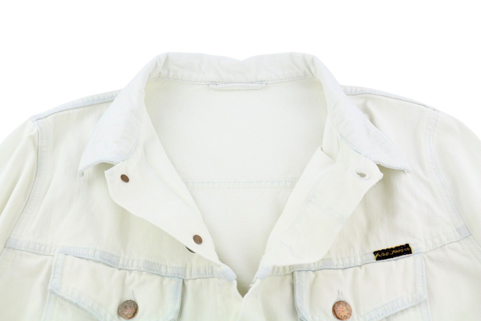 Nudie Jeans TERRY XL Denim White Extreme Bleach Polo Neck Jacket 83693 Size US XL / EU 56 / 4 - 4 Thumbnail