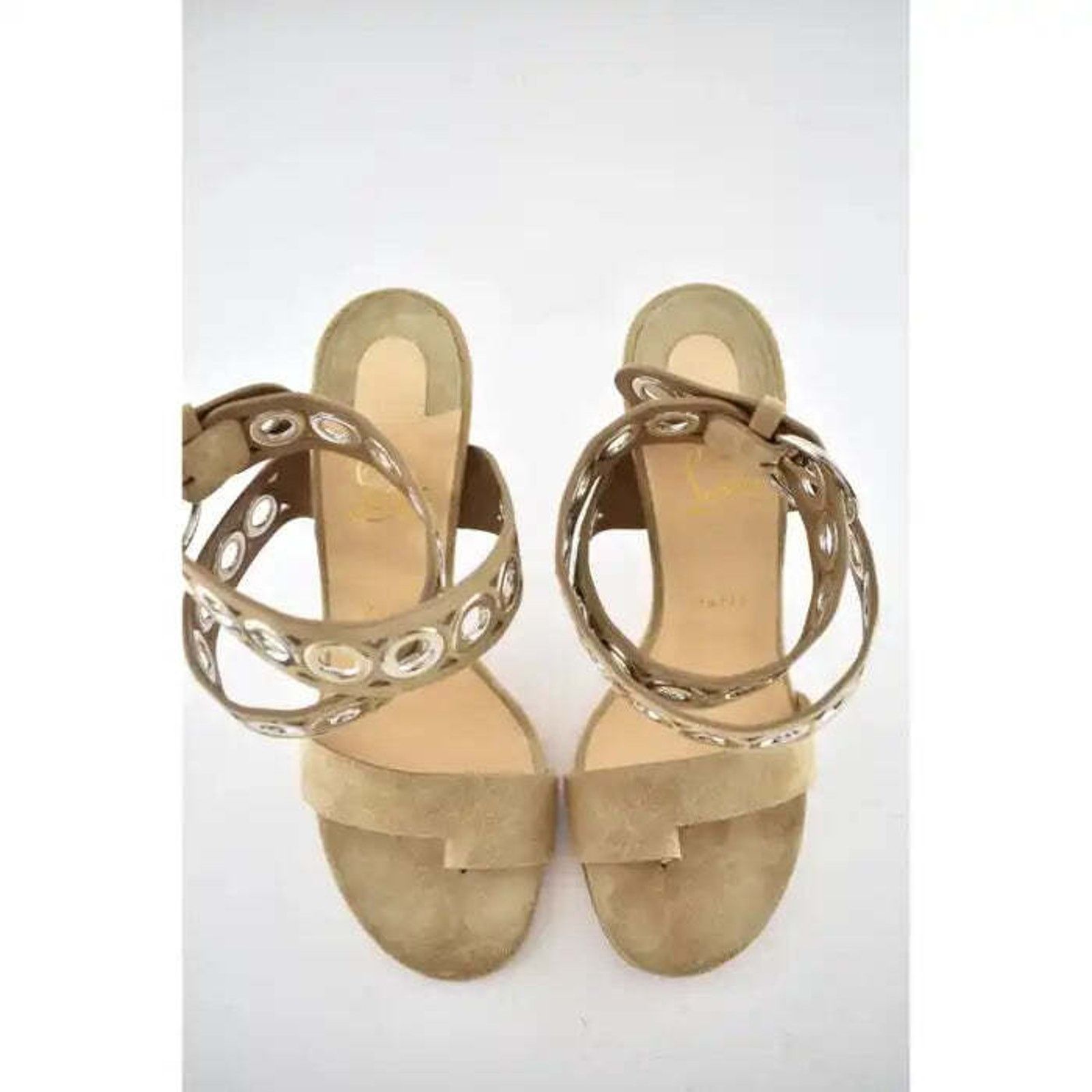Christian Louboutin Sandaclou 100 Lionne Beige Suede Strap Sandal Heel Pump 40 Size US 10 / IT 40 - 7 Thumbnail