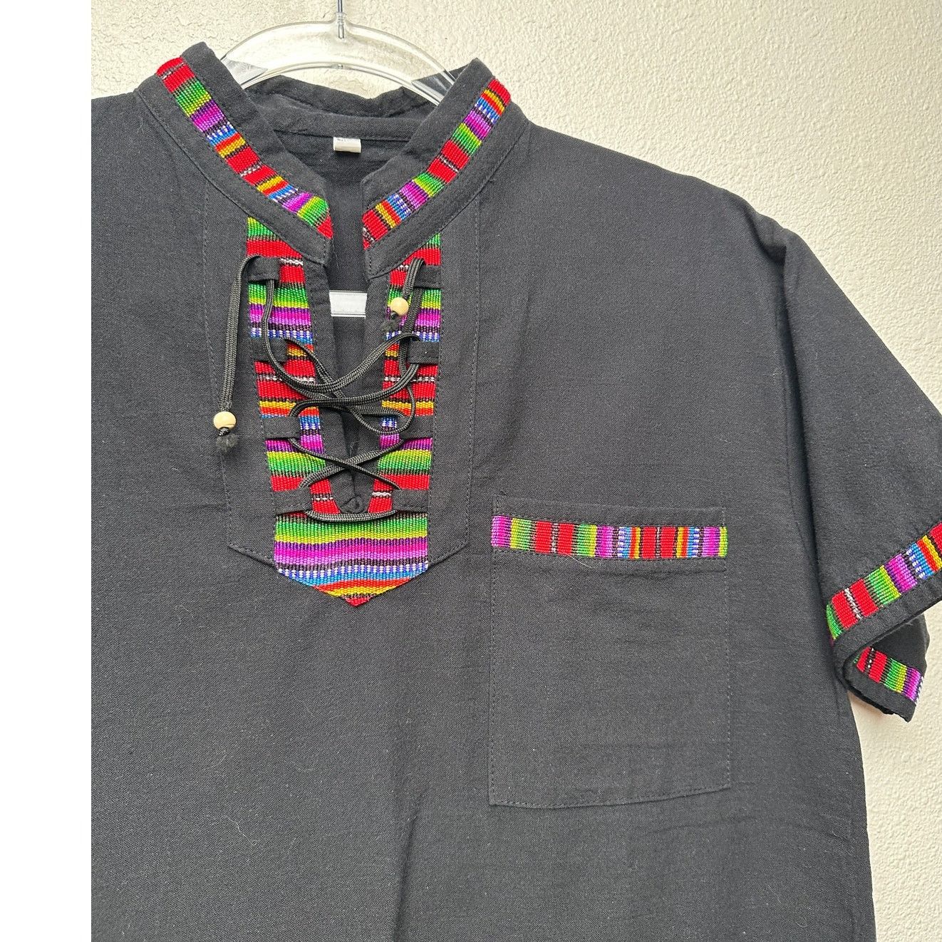 Other Black Boho Tunic Blouse Woven Trim Lace-Up V-Neck Women’s S Size S / US 4 / IT 40 - 6 Thumbnail