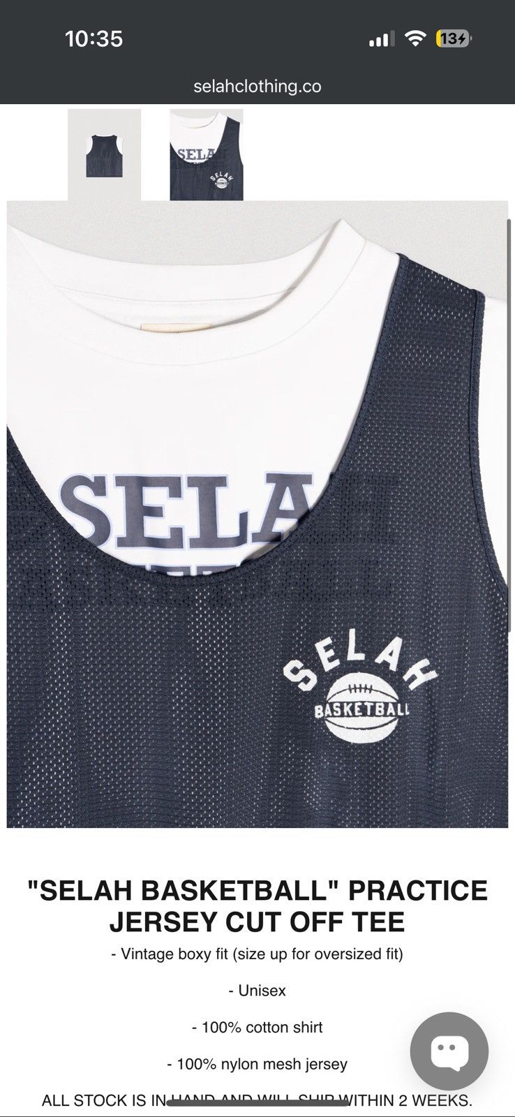 Other SELAH BASKETBALL" PRACTICE JERSEY CUT OFF TEE - large Size US L / EU 52-54 / 3 - 5 Thumbnail