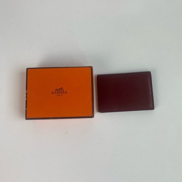 Hermes Guernsey Rouge Leather Tri-Fold Card Case