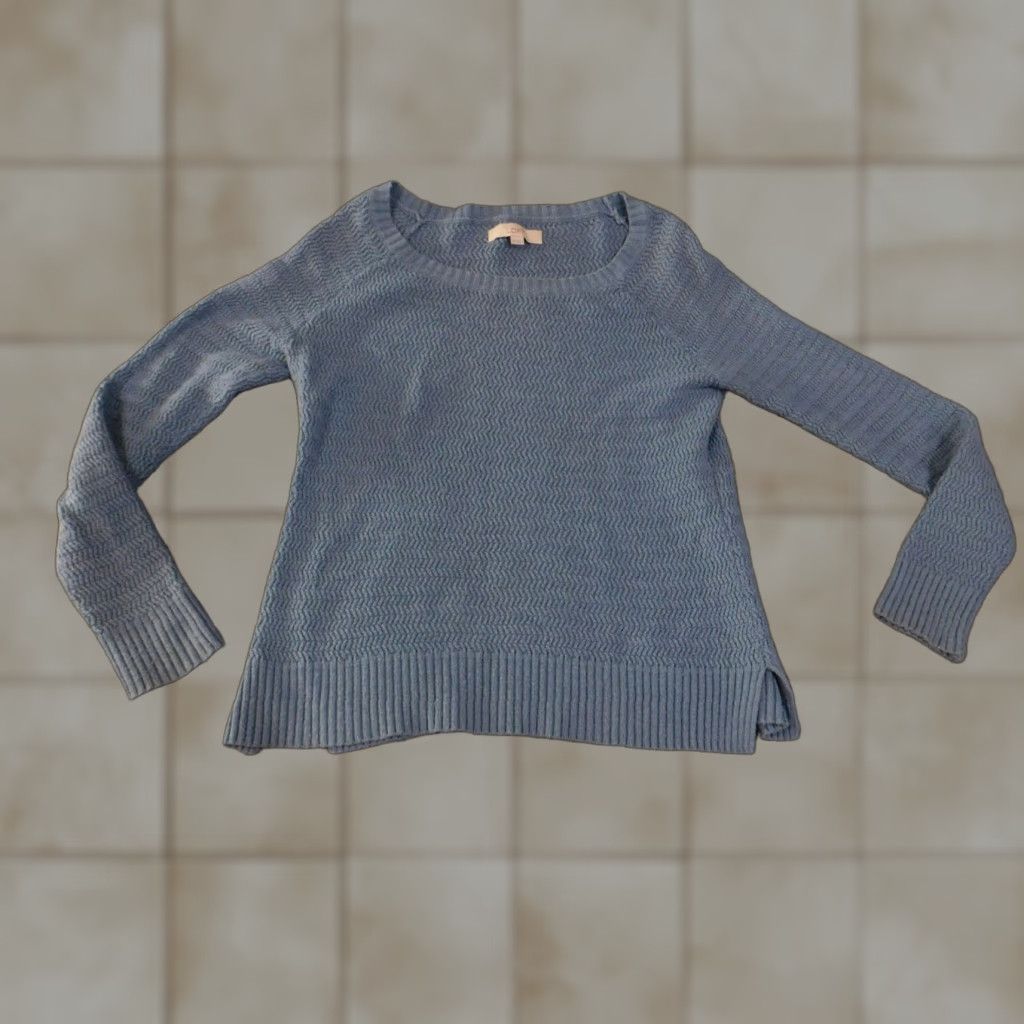 Loft LOFT Sweater Womens Medium Blue Knit Textured Pullover Casual Cotton Rib Knit Scoop Neck Long Sleeve Pullover Regular Fit Adult Womens Size M / US 6-8 / IT 42-44 - 1 Thumbnail