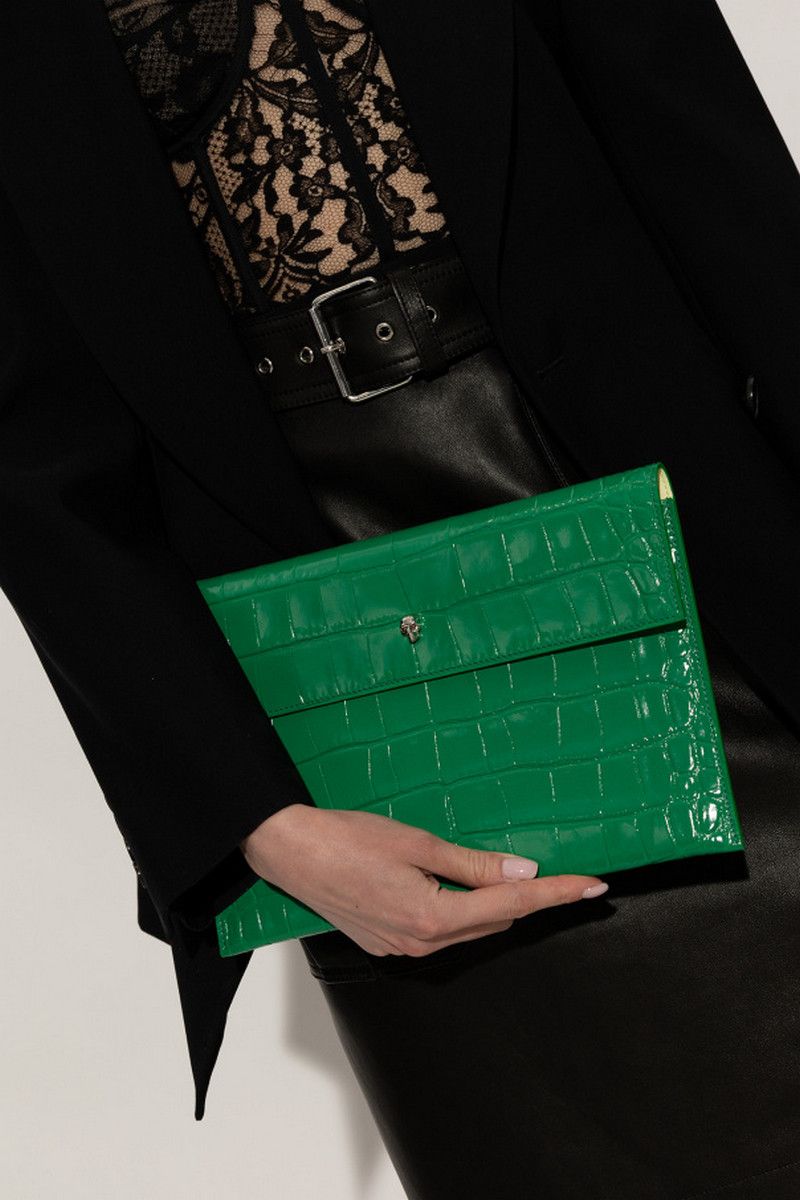 Alexander McQueen ALEXANDER MCQUEEN green croc effect leather clutch bag q Size ONE SIZE - 2 Thumbnail