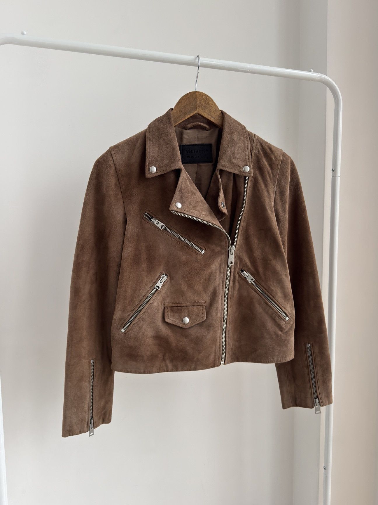 Allsaints ALL SAINTS Powder Brown Suede Balfern Biker Jacket Women’s Size US M / EU 48-50 / 2 - 6 Thumbnail