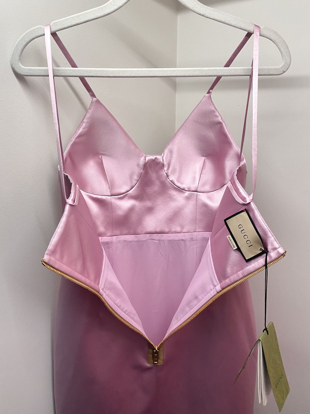 strapless open back dress Gucci Pink Silk Slip Dress
