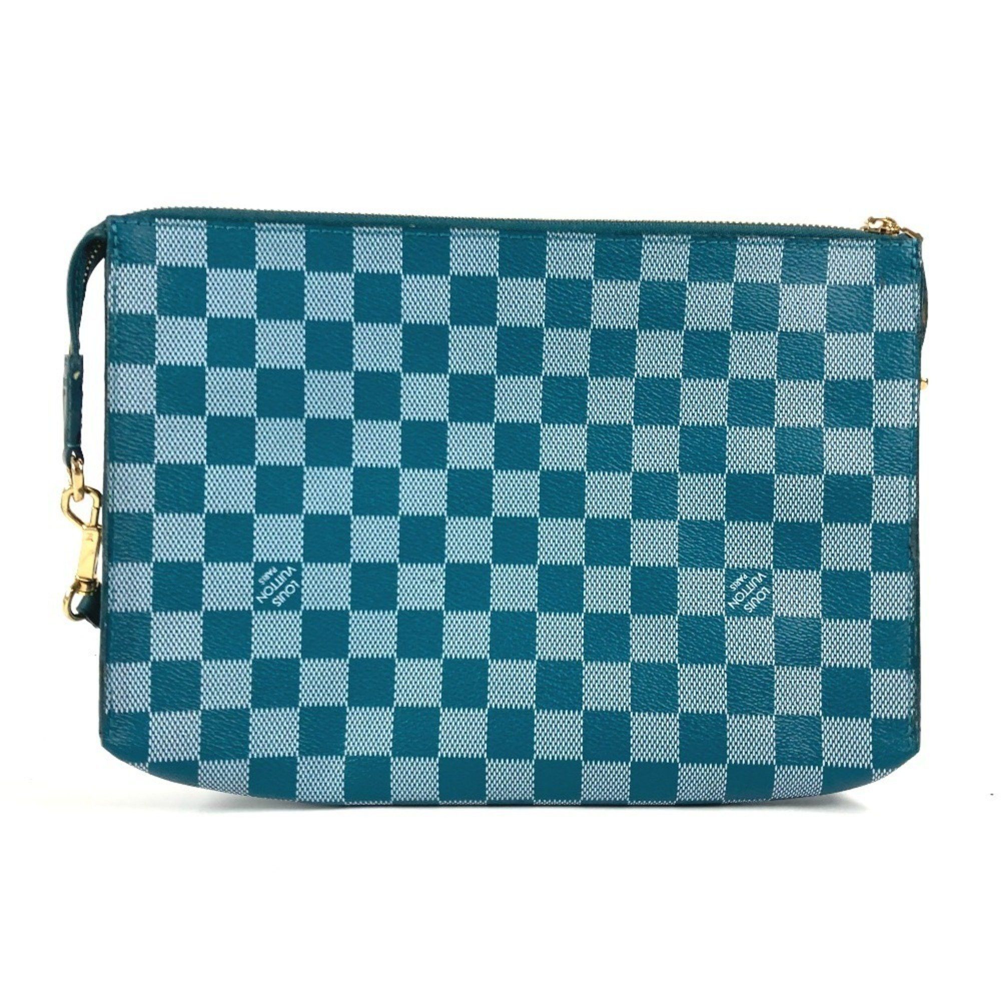 Louis Vuitton N41310 Damier Color Module 2Way Bag Clutch Second Shoulder Leather Men's Women's Cyan Green in Blue
