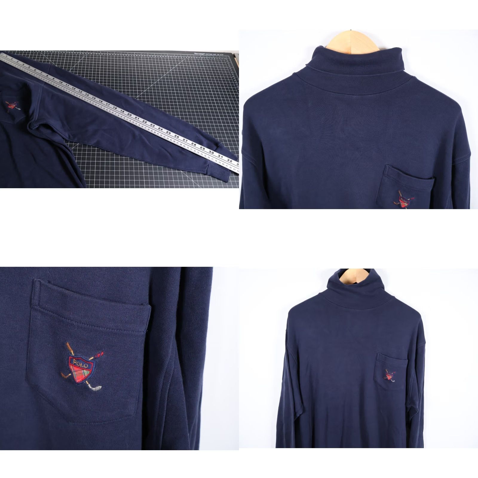 Polo Ralph Lauren VINTAGE Polo Ralph Lauren Sweatshirt Shirt Mens Large Dark Blue Crest Oversized Turtleneck Pullover Size US L / EU 52-54 / 3 - 8 Thumbnail