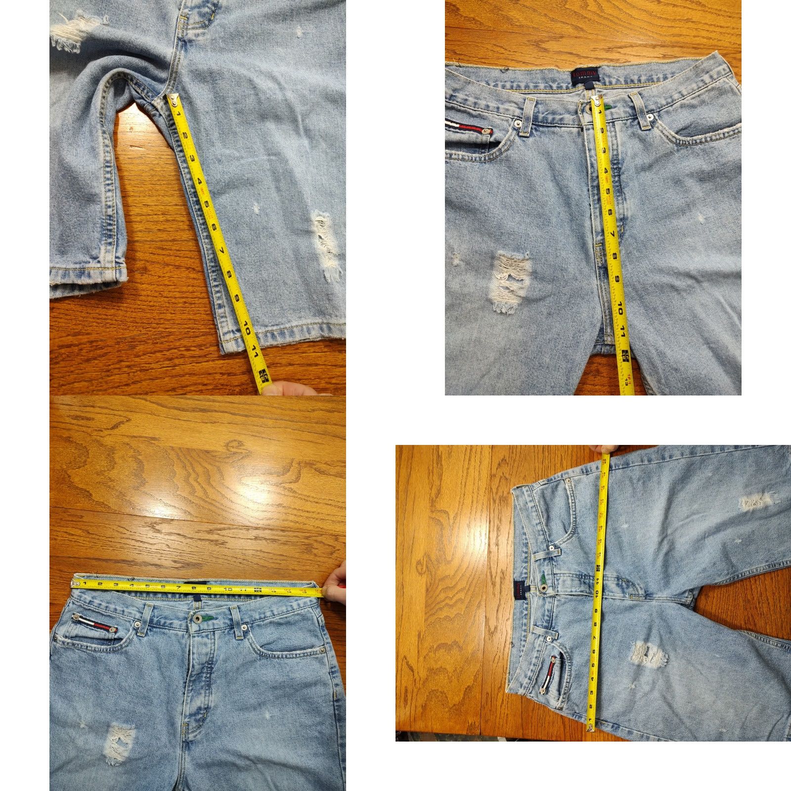 Tommy Hilfiger VINTAGE Tommy Hilfiger Flag Logo Distressed Light Wash Denim Shorts Button Fly 11/31 Women 31 Blue 90s Flag Casual Shorts Size 24" / US 00 / IT 34 - 8 Thumbnail