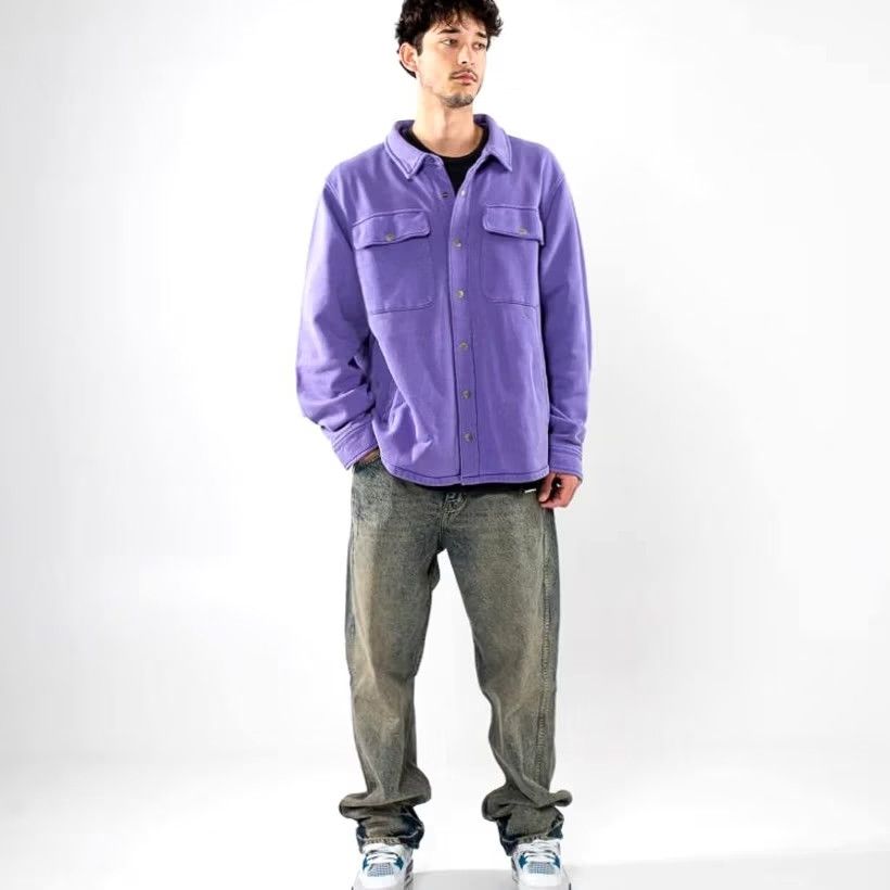 Vintage Supervsn Peace Over Shirt Mens M Heavyweight Shacket Purple Knit Terry Cardigan Button-Up Long Sleeve Size US M / EU 48-50 / 2 - 5 Thumbnail