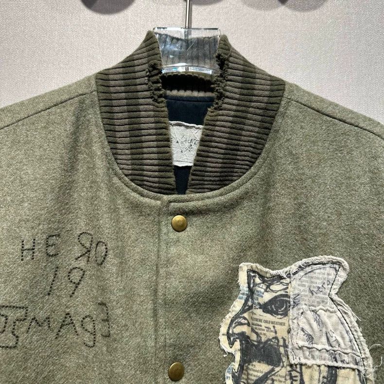 Greg Lauren Greg Lauren size3 Jacket Army Green Wool Embroidered Baseba Size US L / EU 52-54 / 3 - 5 Thumbnail