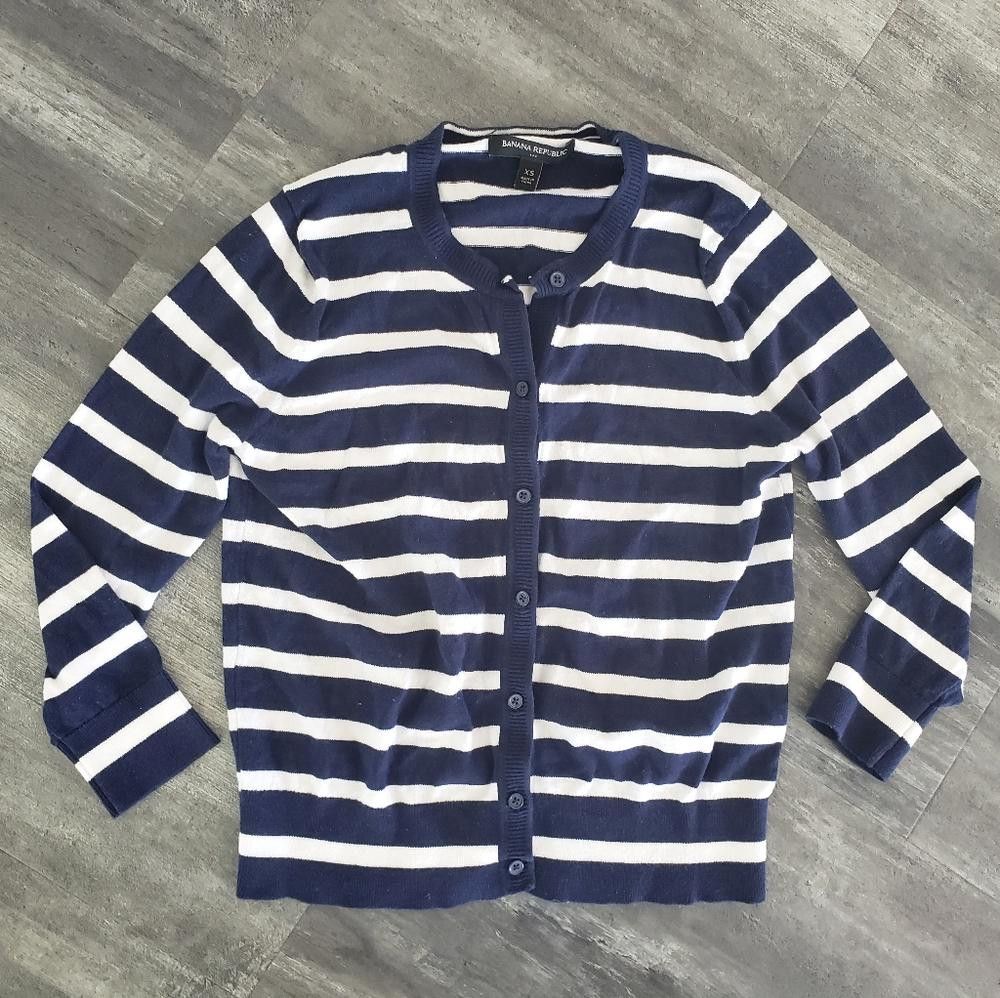Banana Republic Navy White Striped BR Button Down Cardigan Size XS / US 0-2 / IT 36-38 - 1 Thumbnail