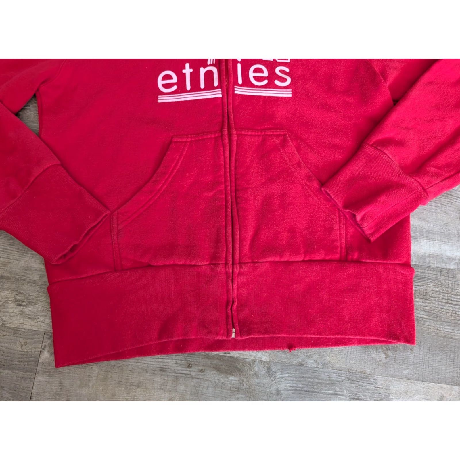 Etnies Etnies Women's Red Full Zip Hooded Sweatshirt Logo Script Distressed Size L Size L / US 10 / IT 46 - 5 Thumbnail