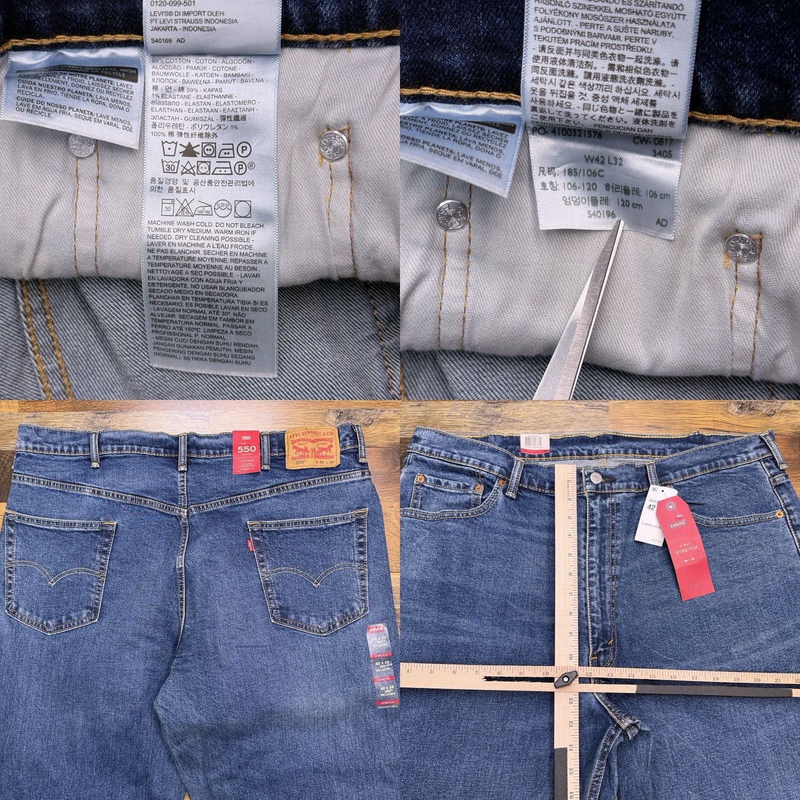 Levi's Levi's 550 Jeans Mens 42x32 Relaxed Tapered Leg Stretch Denim Blue 5-Pocket Belt Loops Zip Size US 42 / EU 58 - 8 Thumbnail