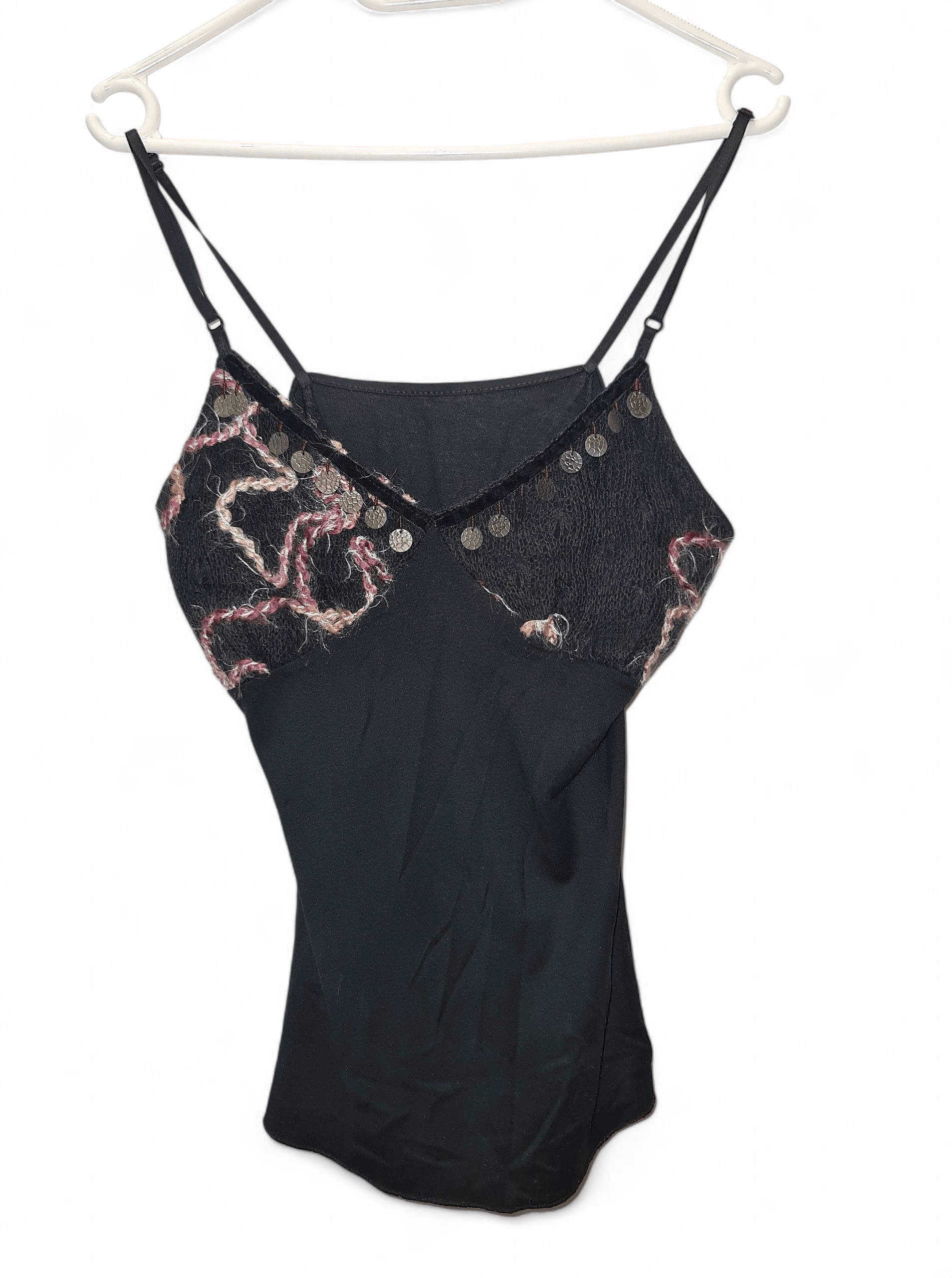 Vintage Bohemian Lace & Sequin Camisole Tank TOP – Made in France Size S / US 4 / IT 40 - 1 Thumbnail